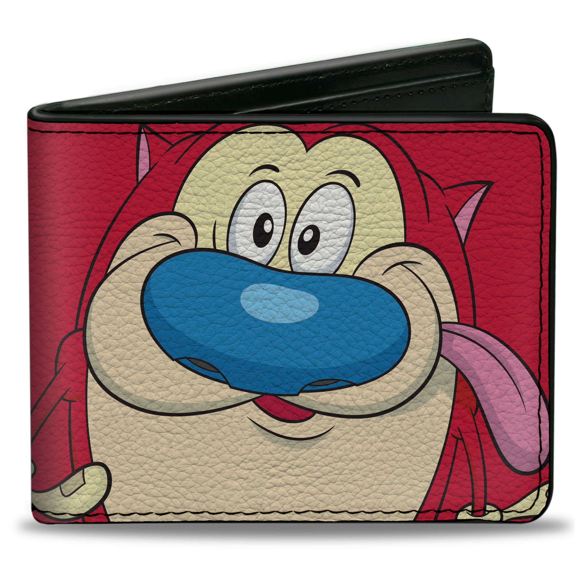 Bi-Fold Wallet - The Ren & Stimpy Show Stimpy Face CLOSE-UP + Logo Red Bi-Fold Wallets Ren and Stimpy