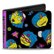 Bi-Fold Wallet - ROCKET POWER 4-Character Faces Scattered Black Multi Neon Bi-Fold Wallets Rocket Power