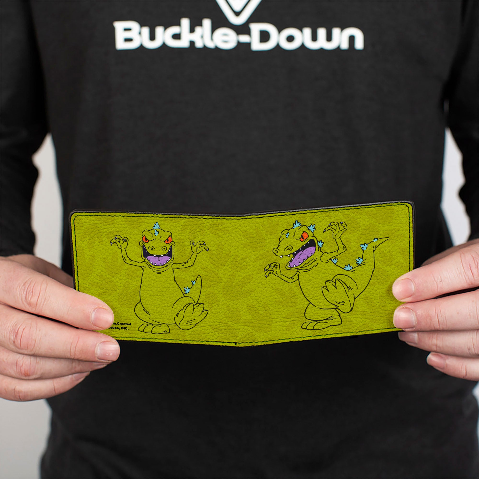 Bi-Fold Wallet - Rugrats Reptar 2-Poses Footprints Scattered Greens Bi-Fold Wallets Rugrats