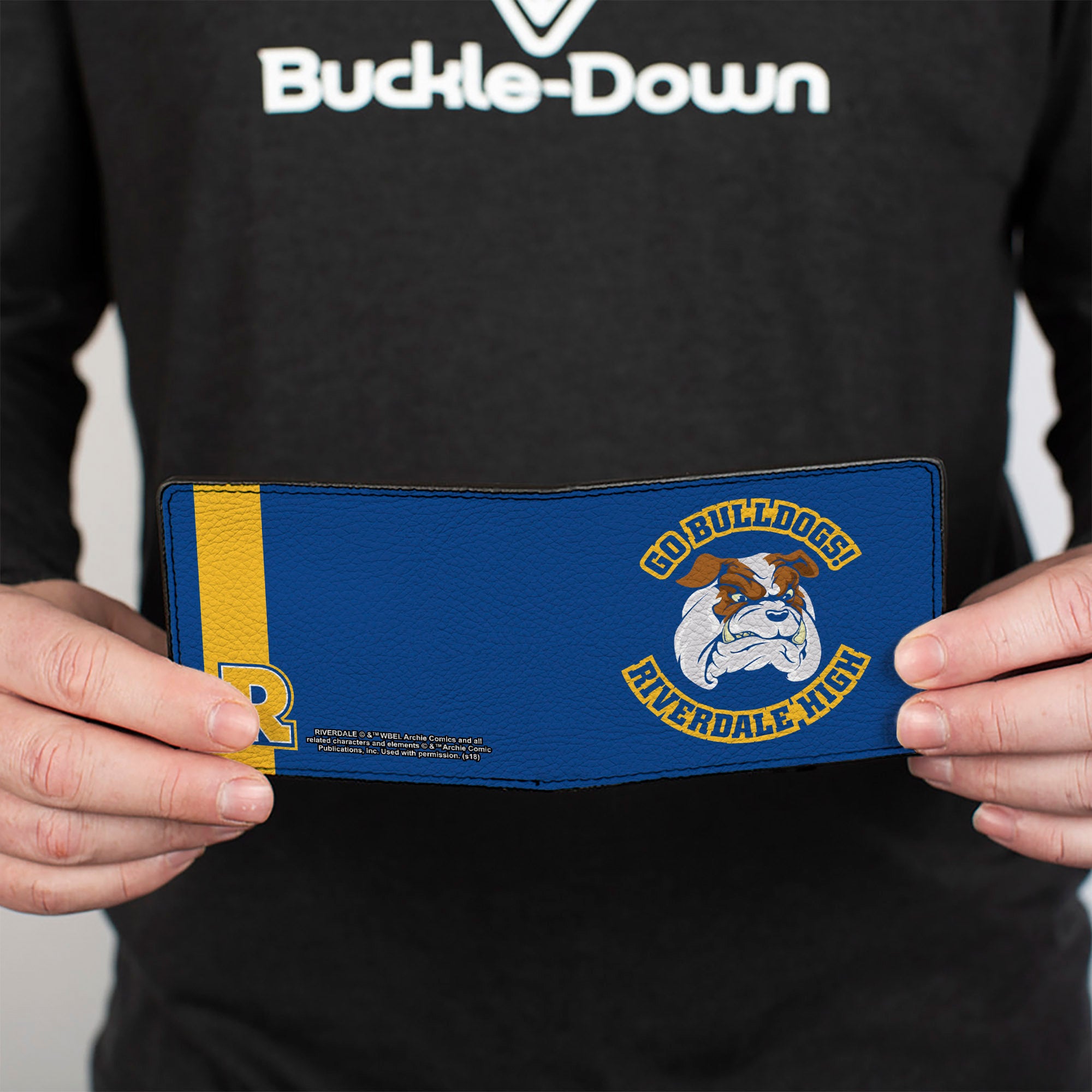 Bi-Fold Wallet - Riverdale Bulldog Mascot GO BULLDOGS!-RIVERDALE HIGH Blue Yellow Bi-Fold Wallets Riverdale