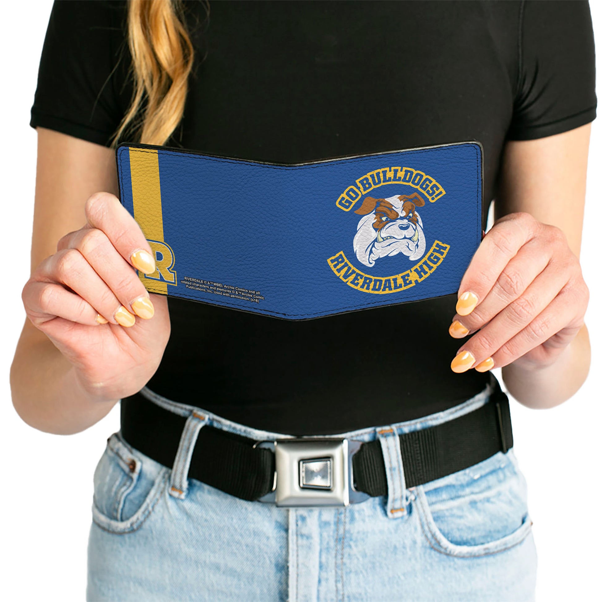Bi-Fold Wallet - Riverdale Bulldog Mascot GO BULLDOGS!-RIVERDALE HIGH Blue Yellow Bi-Fold Wallets Riverdale