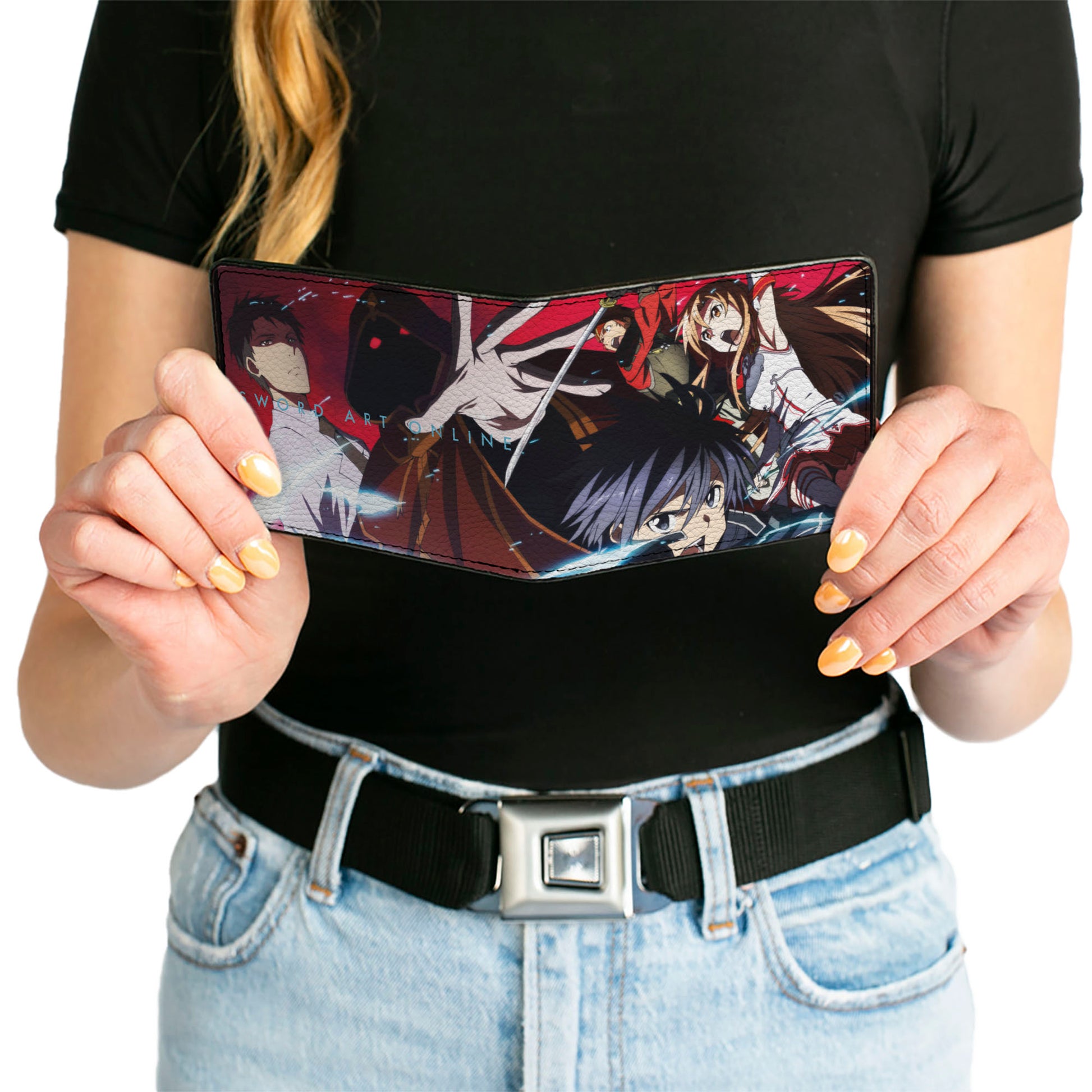 Bi-Fold Wallet - SWORD ART ONLINE Five Character Group Pose and Title Logo Red Bi-Fold Wallets Sword Art Online