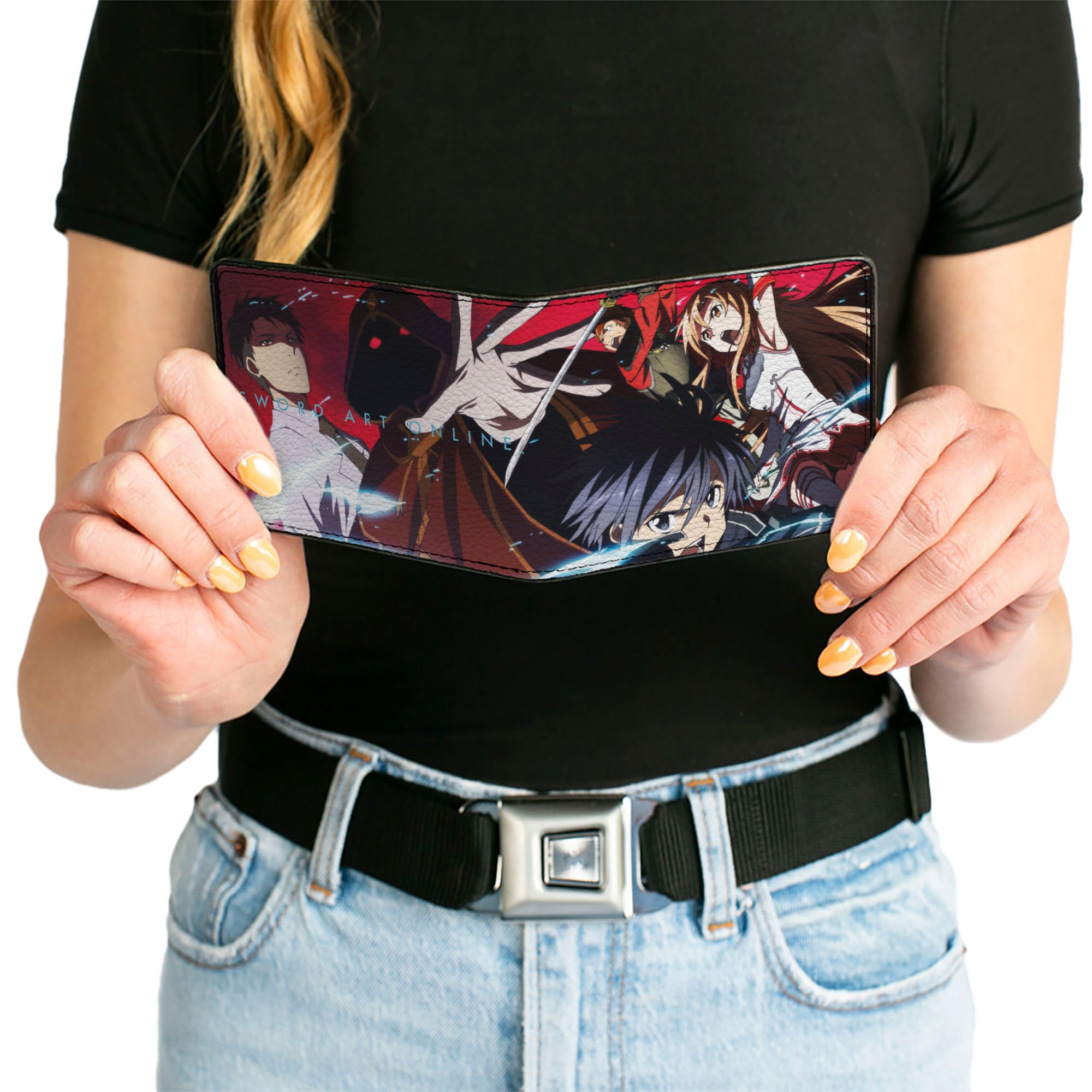 Bi-Fold Wallet - SWORD ART ONLINE Five Character Group Pose and Title Logo Red Bi-Fold Wallets Sword Art Online