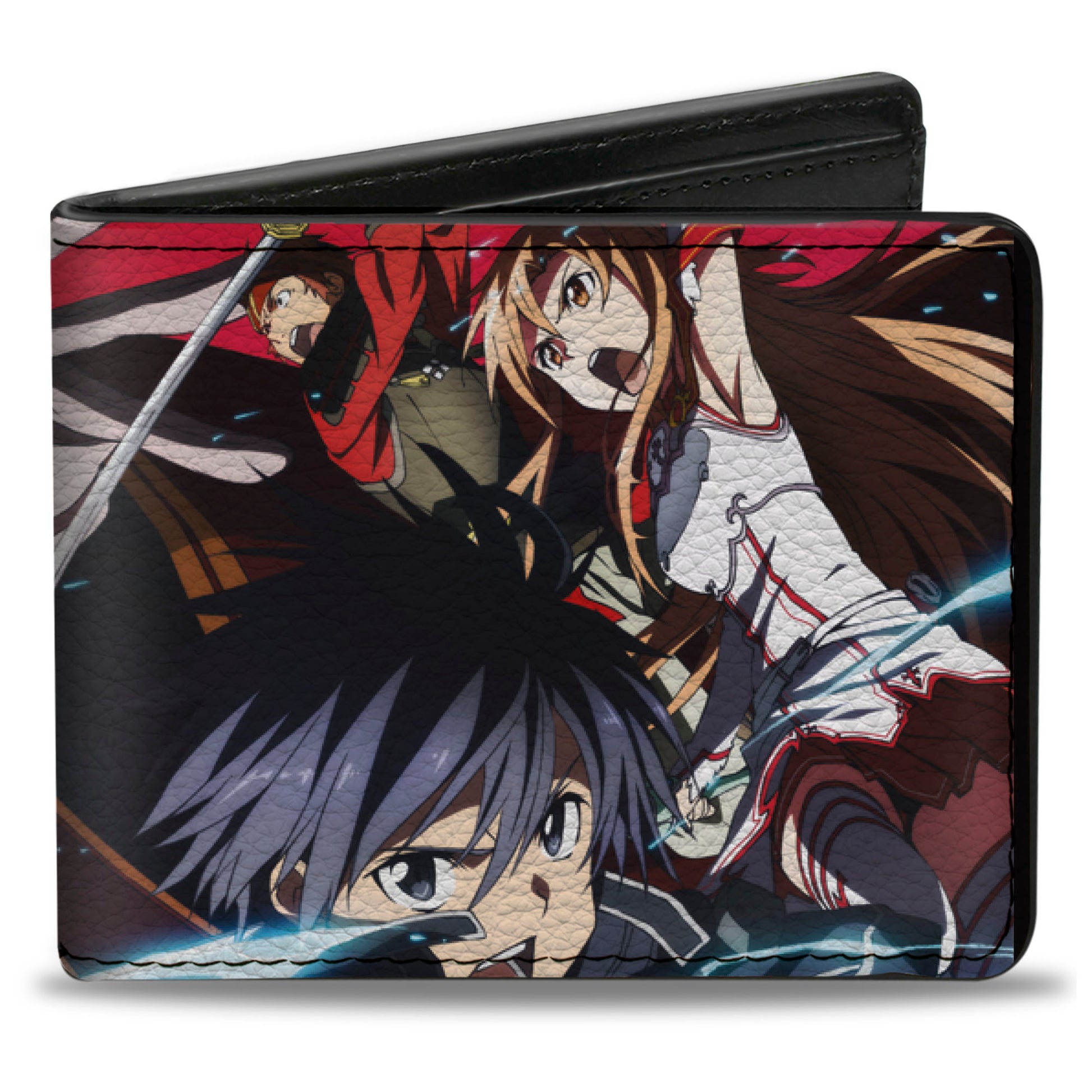 Bi-Fold Wallet - SWORD ART ONLINE Five Character Group Pose and Title Logo Red Bi-Fold Wallets Sword Art Online