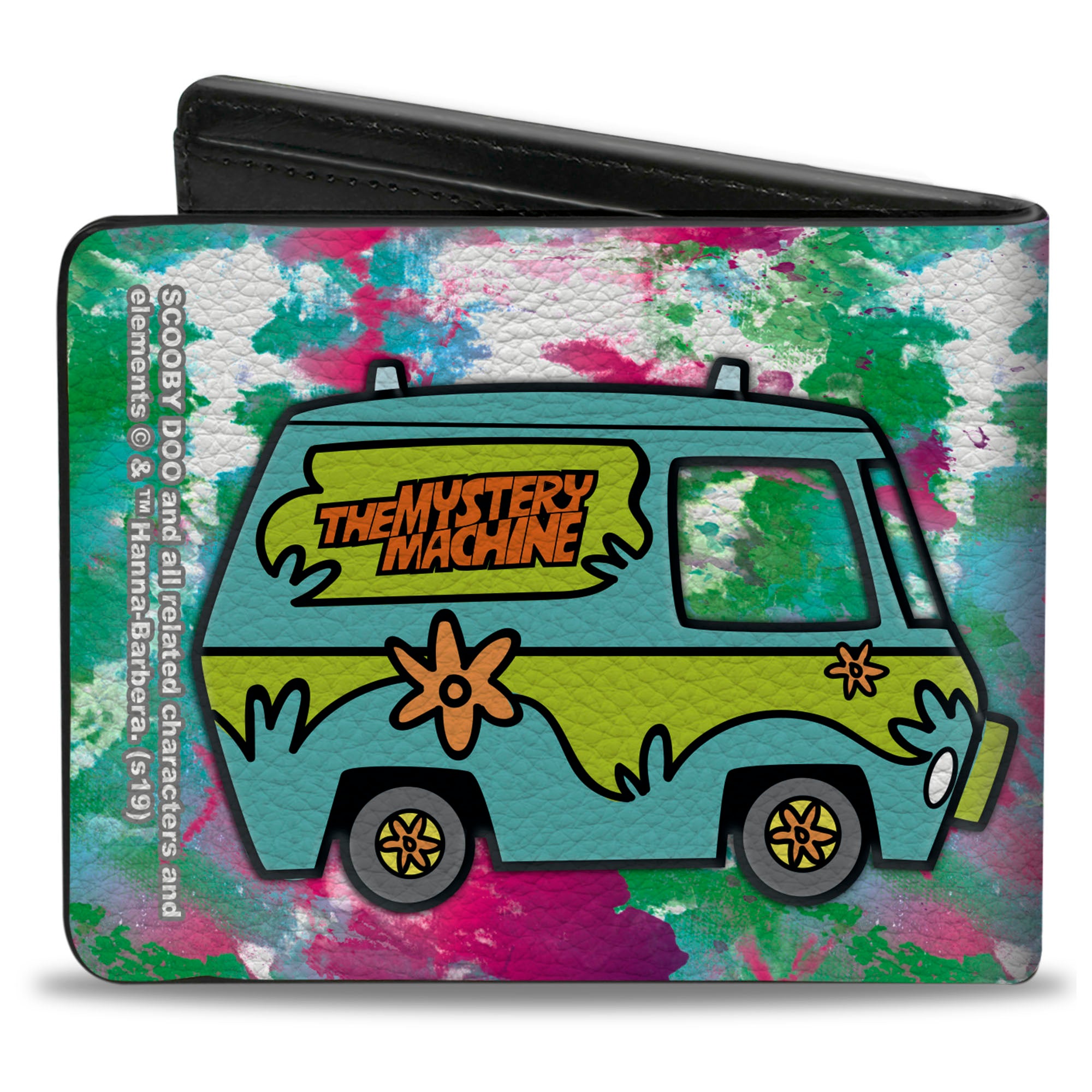Bi-Fold Wallet - Scooby & Shaggy Smiling + Mystery Machine Splatter White Pinks Greens Bi-Fold Wallets Scooby Doo
