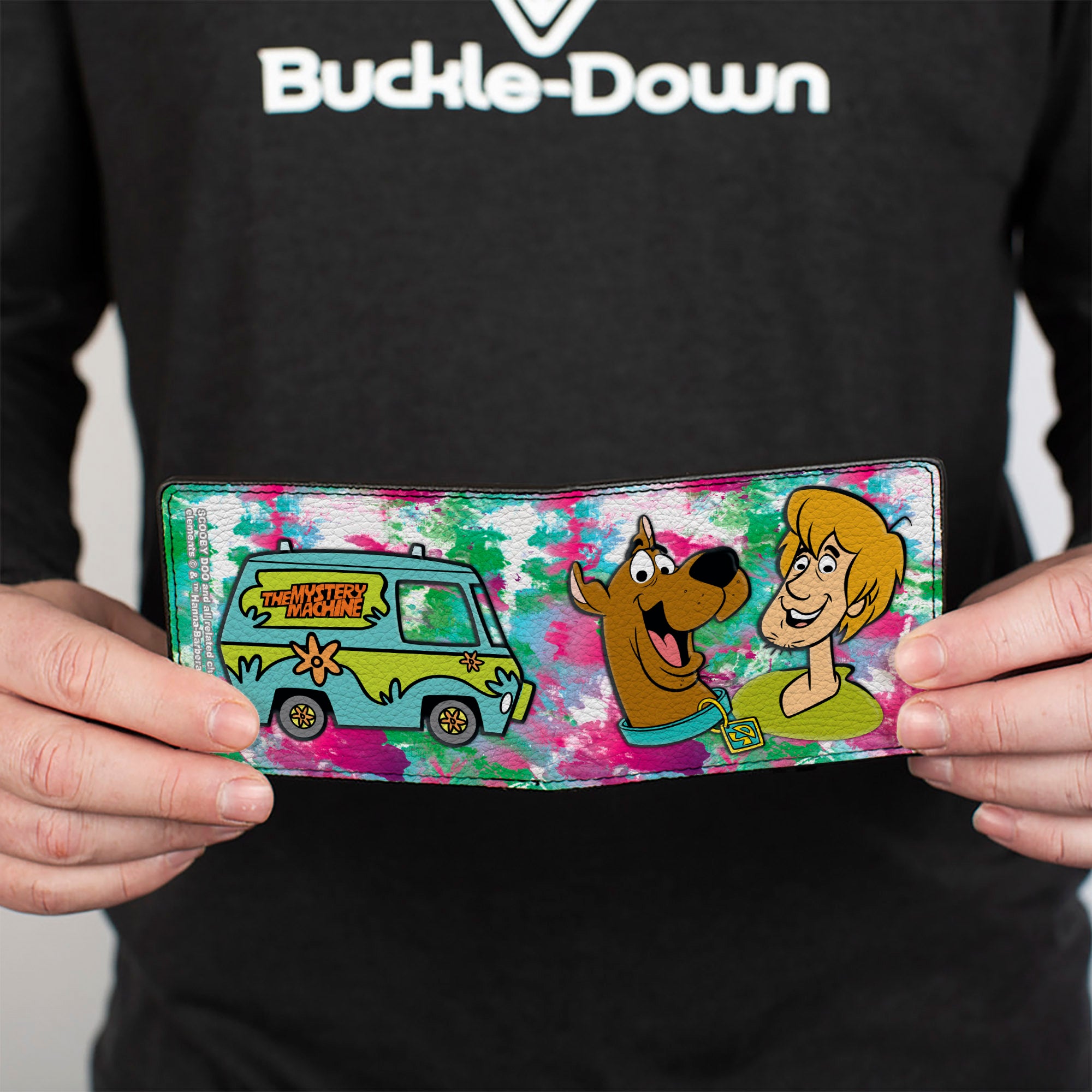 Bi-Fold Wallet - Scooby & Shaggy Smiling + Mystery Machine Splatter White Pinks Greens Bi-Fold Wallets Scooby Doo