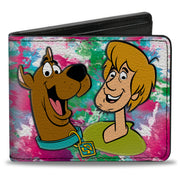 Bi-Fold Wallet - Scooby & Shaggy Smiling + Mystery Machine Splatter White Pinks Greens Bi-Fold Wallets Scooby Doo