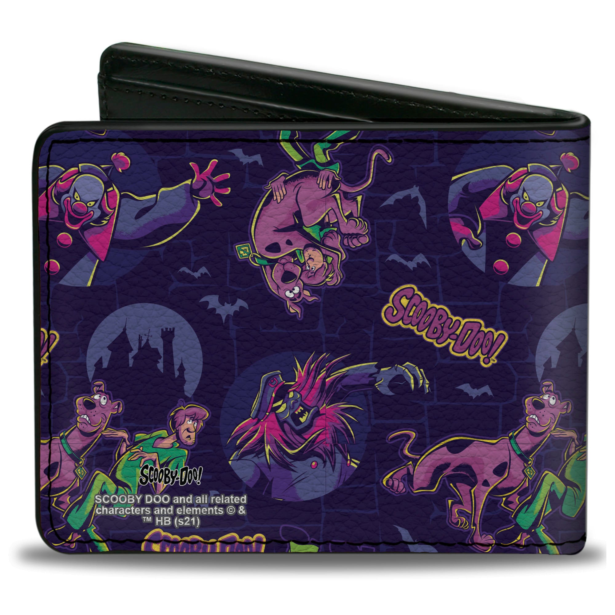 Bi-Fold Wallet - SCOOBY-DOO and Shaggy with Ghost Clown Poses Scattered Purples Bi-Fold Wallets Scooby Doo
