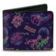 Bi-Fold Wallet - SCOOBY-DOO and Shaggy with Ghost Clown Poses Scattered Purples Bi-Fold Wallets Scooby Doo