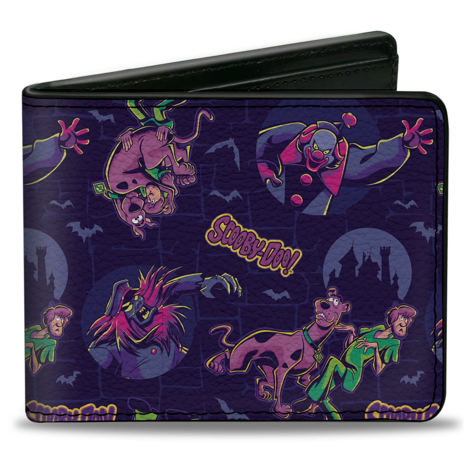 Bi-Fold Wallet - SCOOBY-DOO and Shaggy with Ghost Clown Poses Scattered Purples Bi-Fold Wallets Scooby Doo
