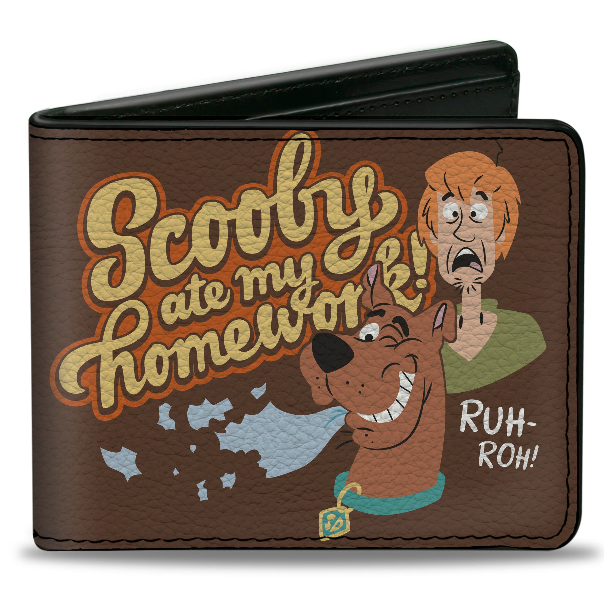 Bi-Fold Wallet - Scooby Doo and Shaggy SCOOBY ATE MY HOMEWORK Pose Brown Bi-Fold Wallets Scooby Doo