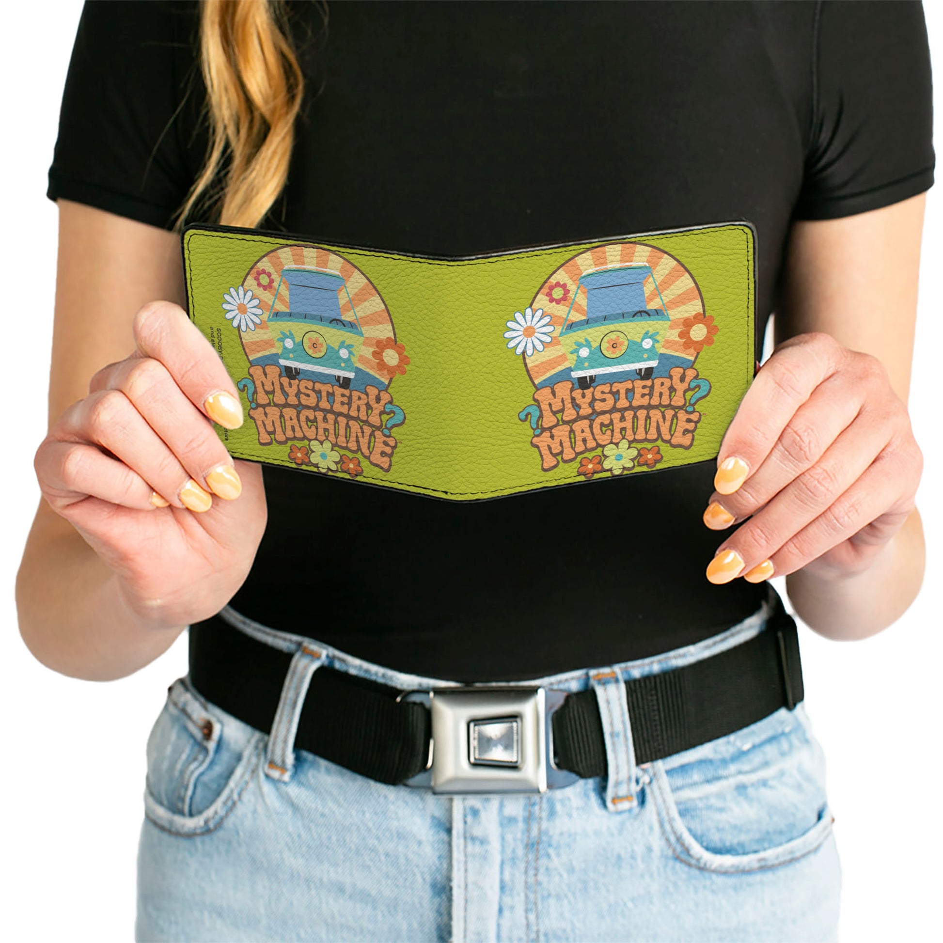 Bi-Fold Wallet - Scooby Doo MYSTERY MACHINE Sun Rays and Flowers Icon Green Bi-Fold Wallets Scooby Doo