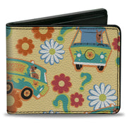 Bi-Fold Wallet - Scooby Doo Mystery Machine and Flowers Collage Cream Bi-Fold Wallets Scooby Doo