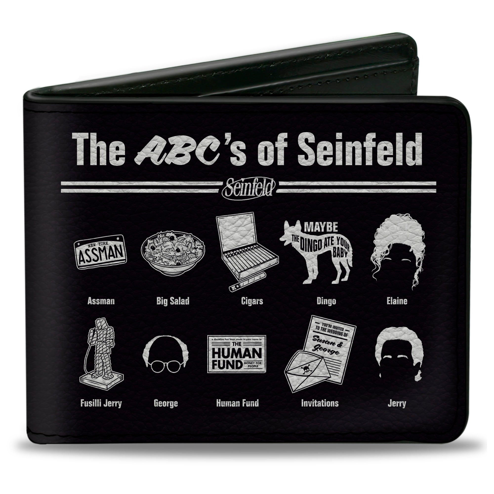 Bi-Fold Wallet - Seinfeld THE ABC's OF SEINFELD Icons Black White Bi-Fold Wallets Seinfeld