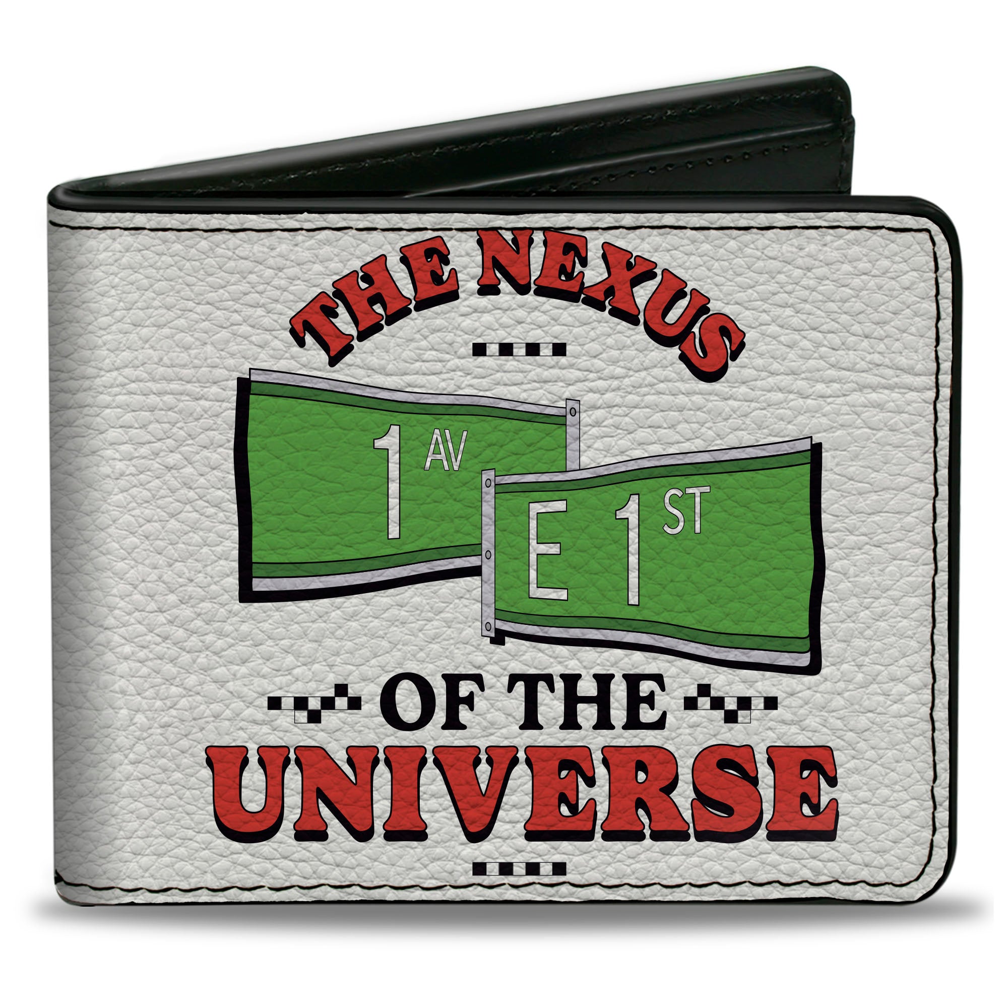 Bi-Fold Wallet - Seinfeld Street Signs THE NEXUS OF THE UNIVERSE + Logo White Black Red Green Bi-Fold Wallets Seinfeld