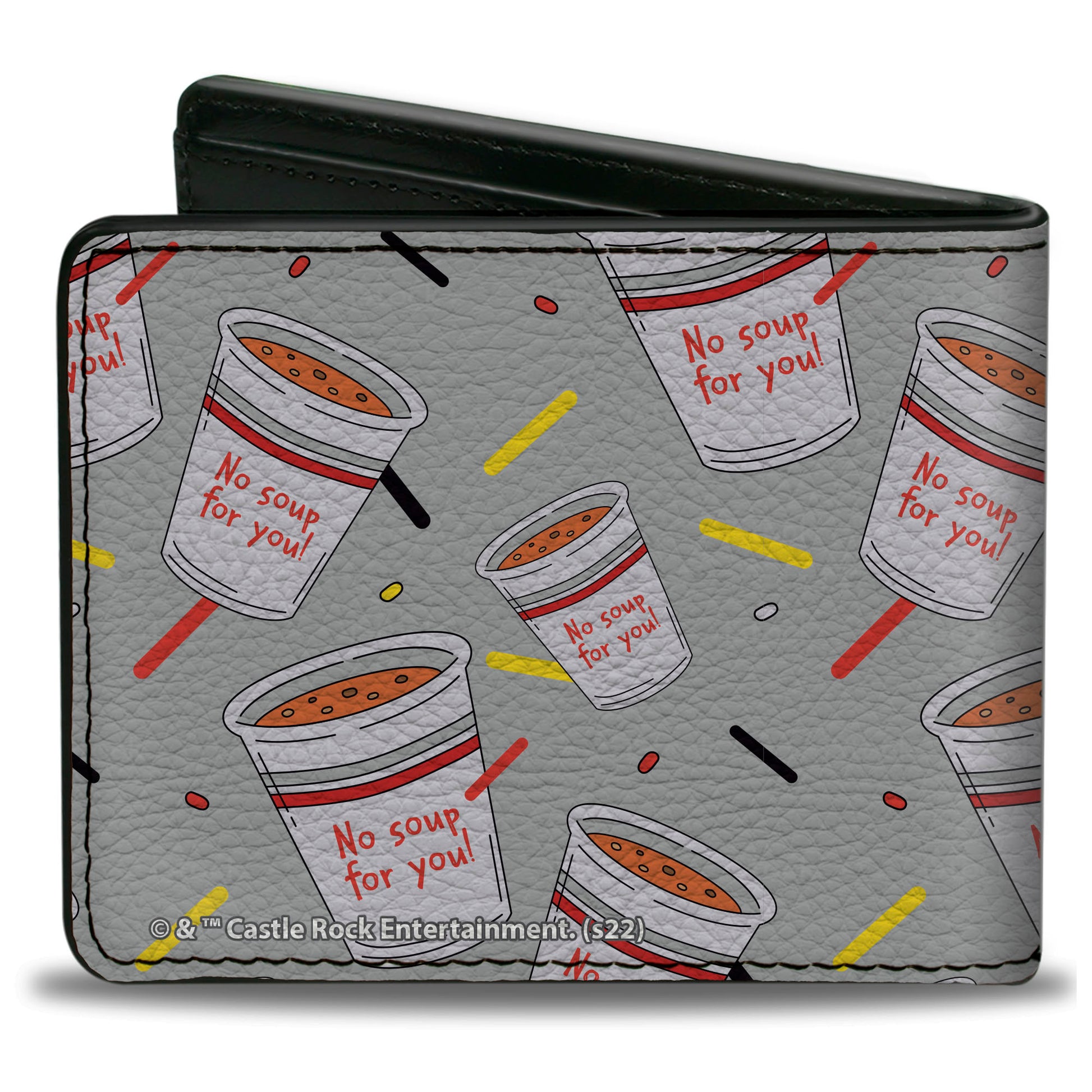 Bi-Fold Wallet - Seinfeld NO SOUP FOR YOU Soup Cups Scattered Gray Multi Color Bi-Fold Wallets Seinfeld