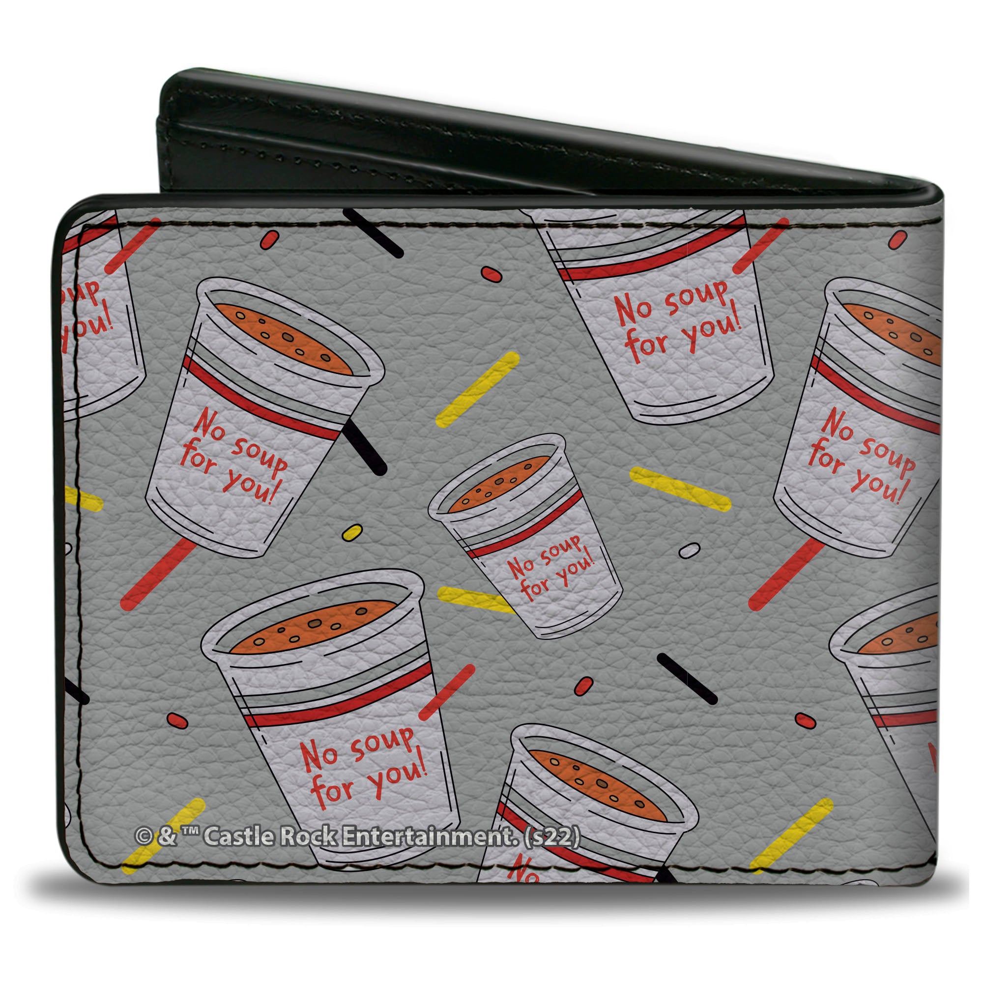 Bi-Fold Wallet - Seinfeld NO SOUP FOR YOU Soup Cups Scattered Gray Multi Color Bi-Fold Wallets Seinfeld