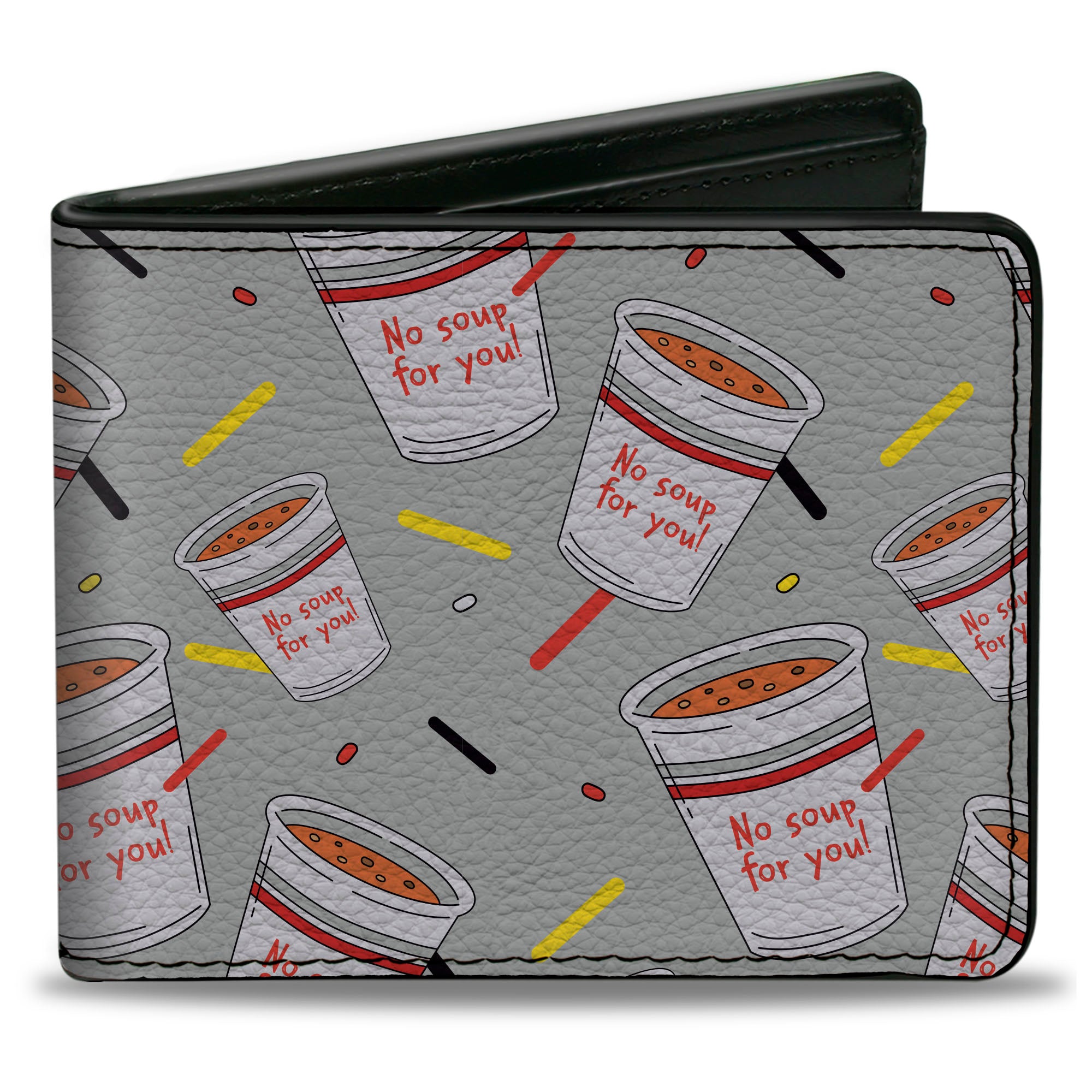 Bi-Fold Wallet - Seinfeld NO SOUP FOR YOU Soup Cups Scattered Gray Multi Color Bi-Fold Wallets Seinfeld