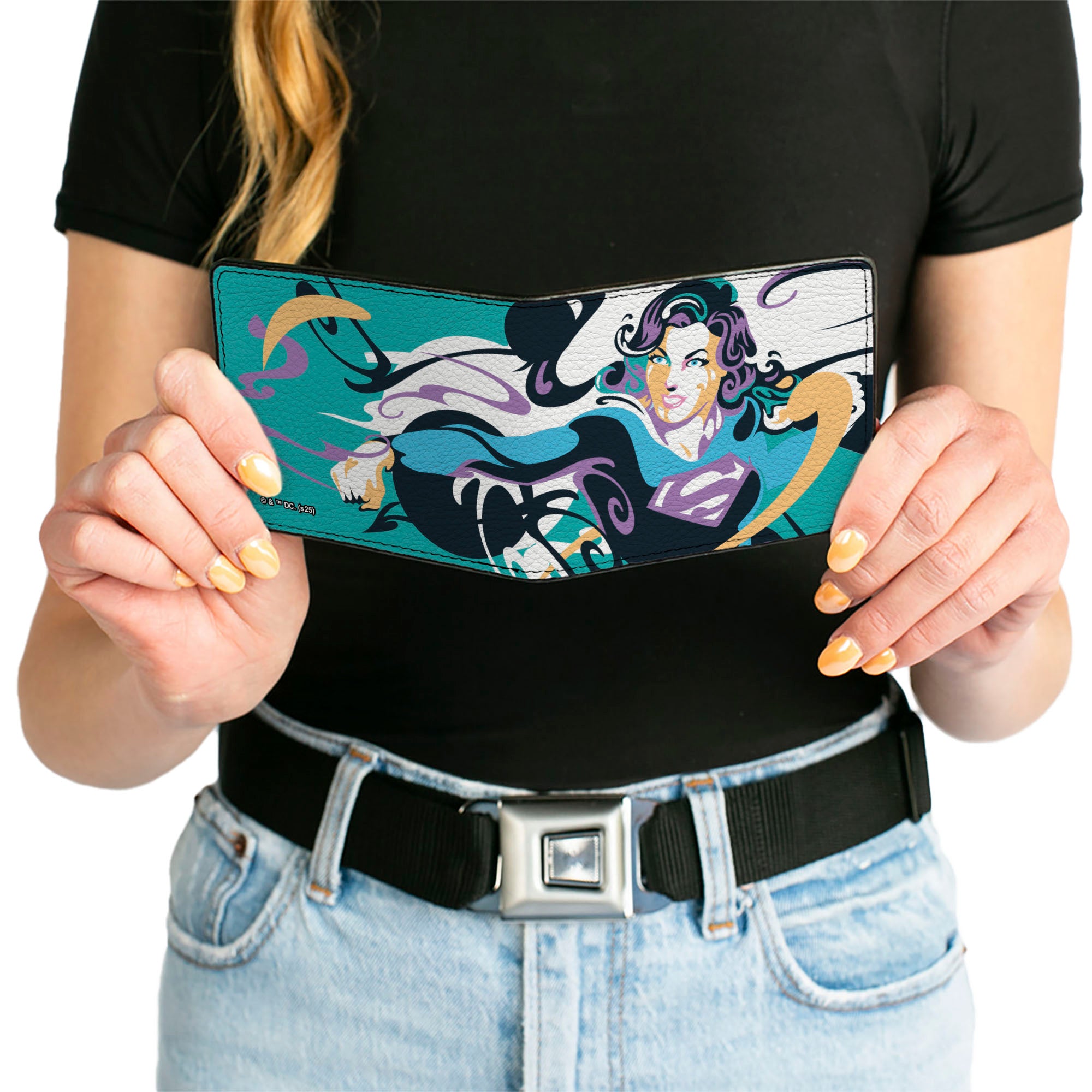 Bi-Fold Wallet - Supergirl Color Splash Punch Pose Blue/Purples/Black Bi-Fold Wallets DC Comics