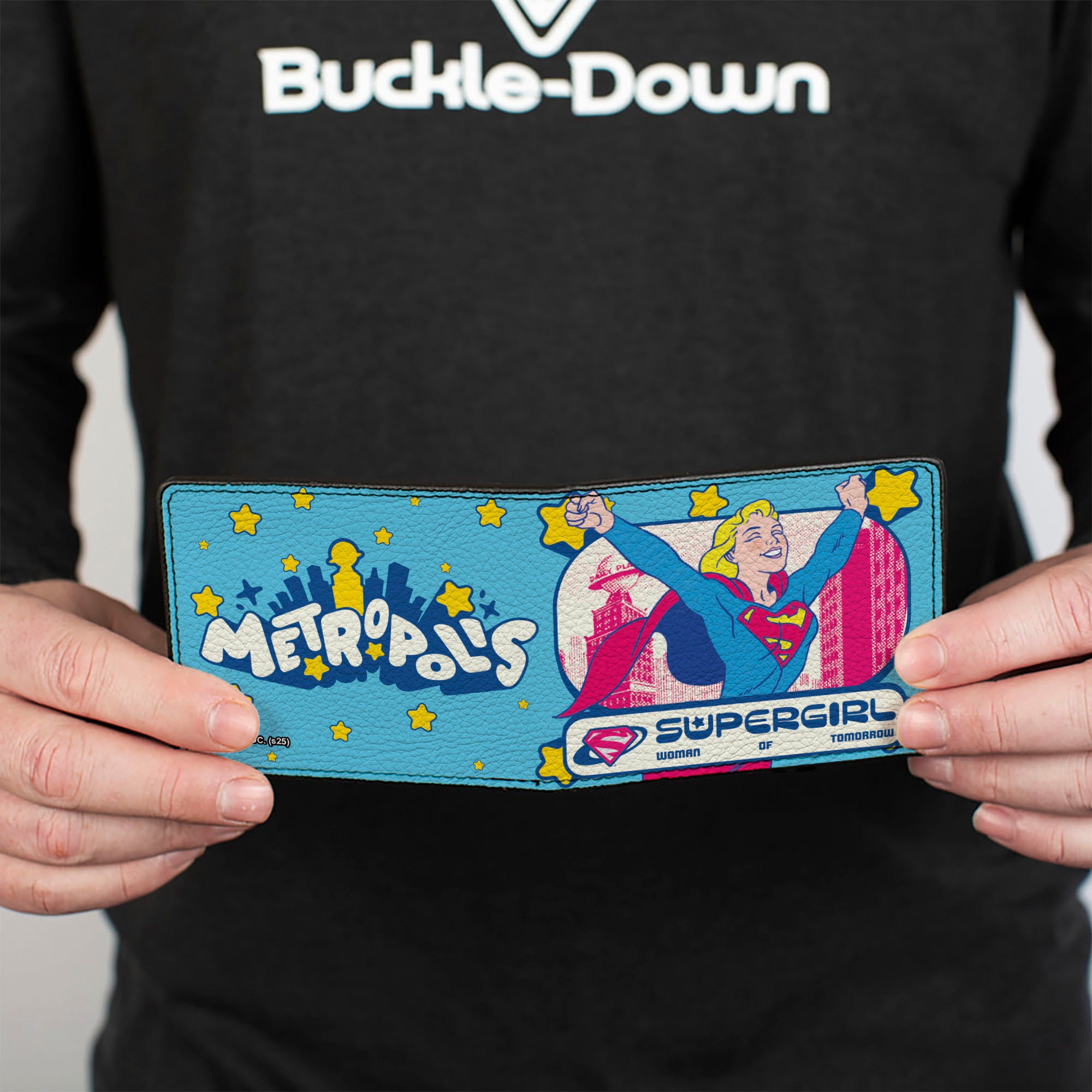 Bi-Fold Wallet - SUPERGIRL Pop Pose METROPOLIS Skyline Blues/Yellow Bi-Fold Wallets DC Comics