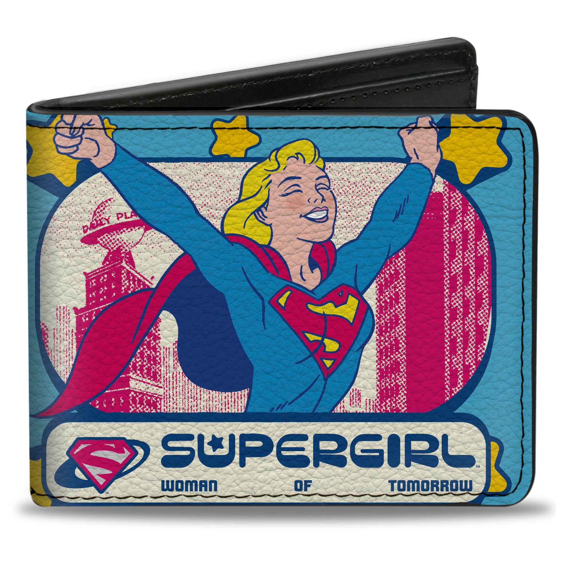 Bi-Fold Wallet - SUPERGIRL Pop Pose METROPOLIS Skyline Blues/Yellow Bi-Fold Wallets DC Comics