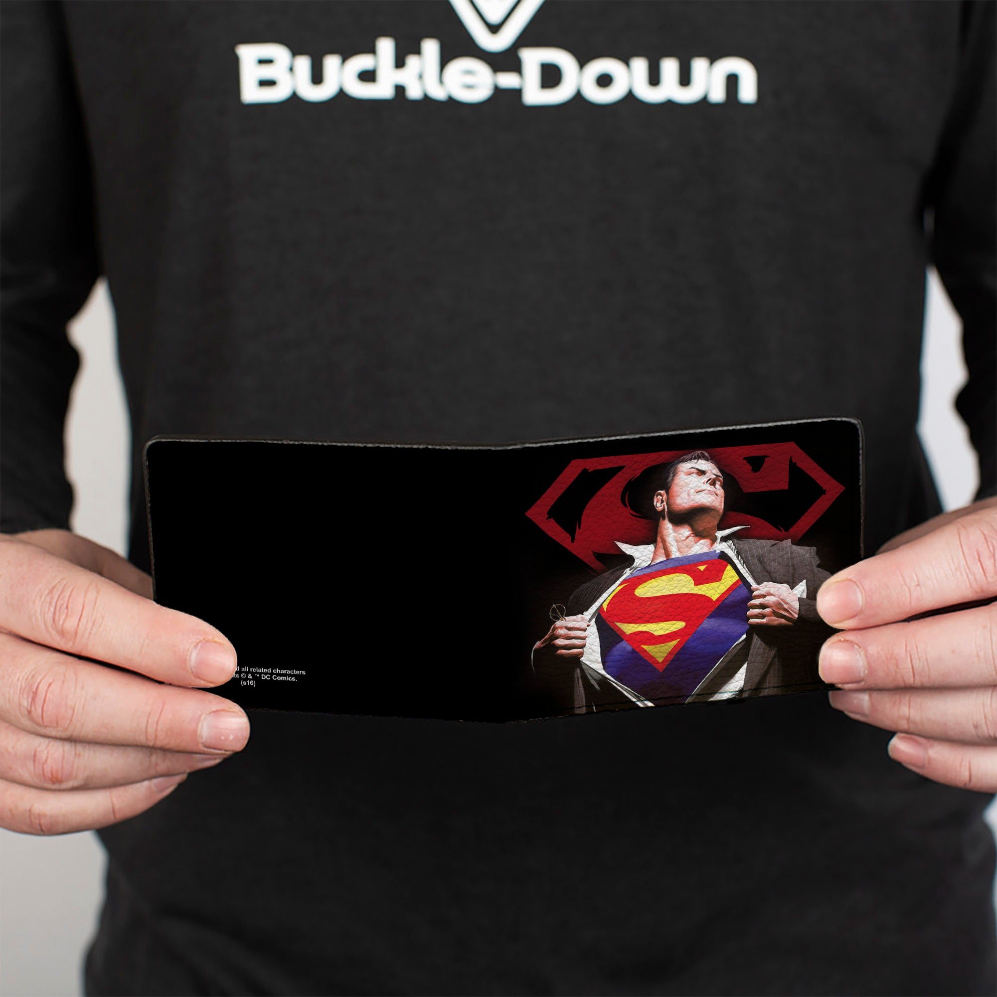 Bi-Fold Wallet - Superman Forever Clark Kent-Superman Transition Shield Black Red Bi-Fold Wallets DC Comics