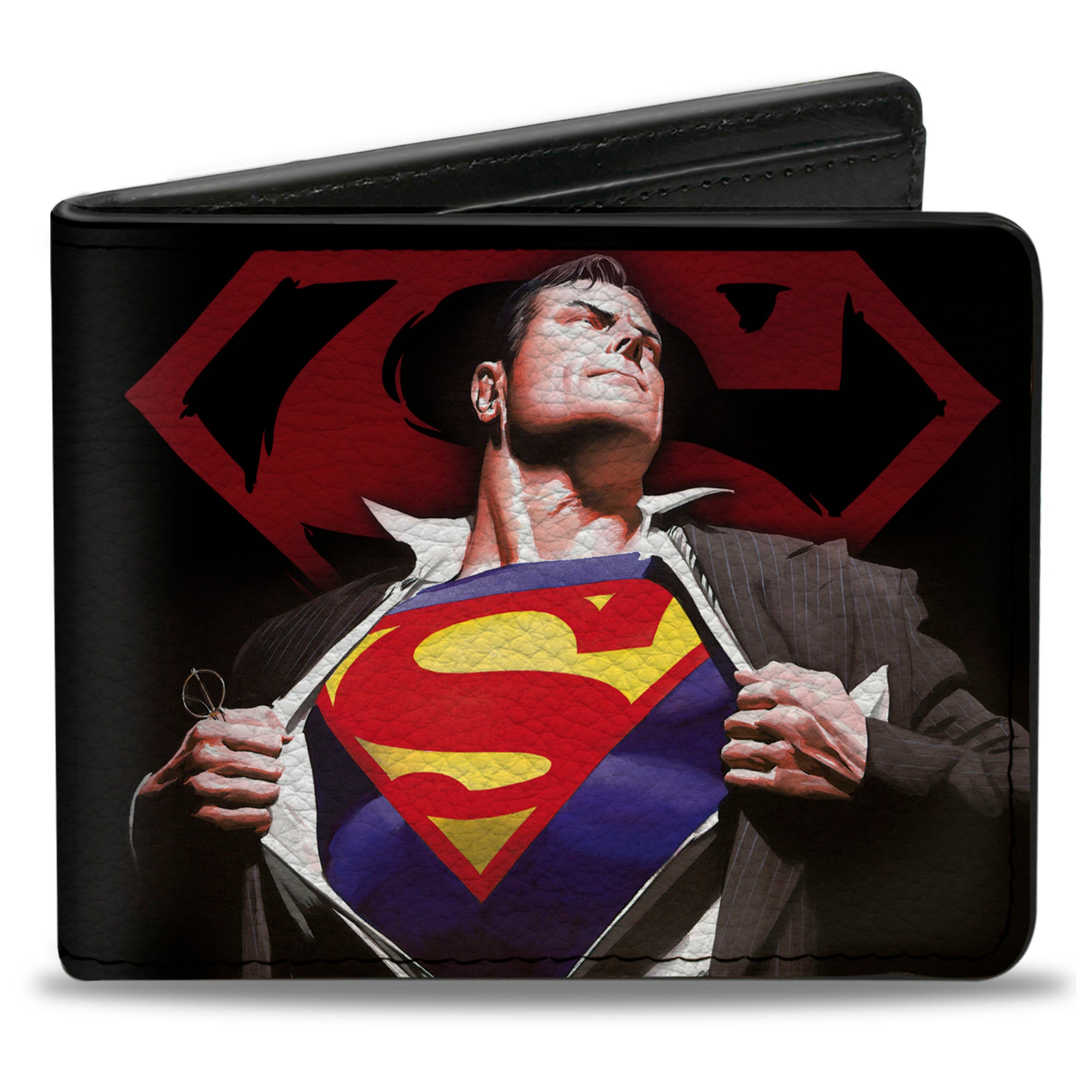 Bi-Fold Wallet - Superman Forever Clark Kent-Superman Transition Shield Black Red Bi-Fold Wallets DC Comics