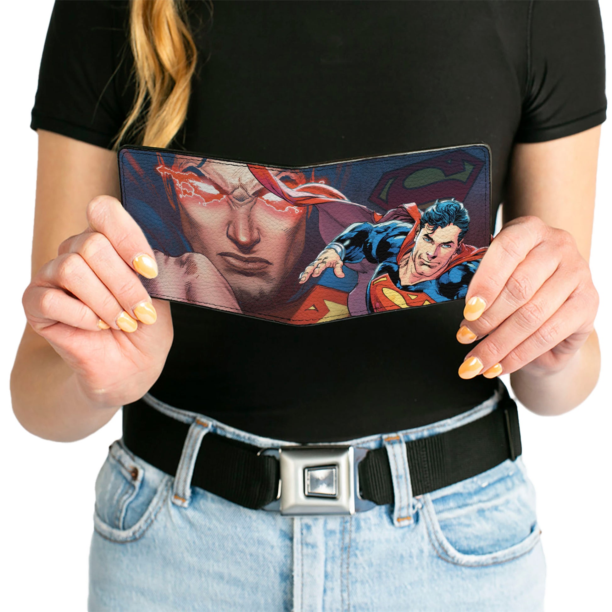 Bi-Fold Wallet - Superman Flying Pose Shield + Heat Vision Eyes Pose CLOSE-UP Bi-Fold Wallets DC Comics