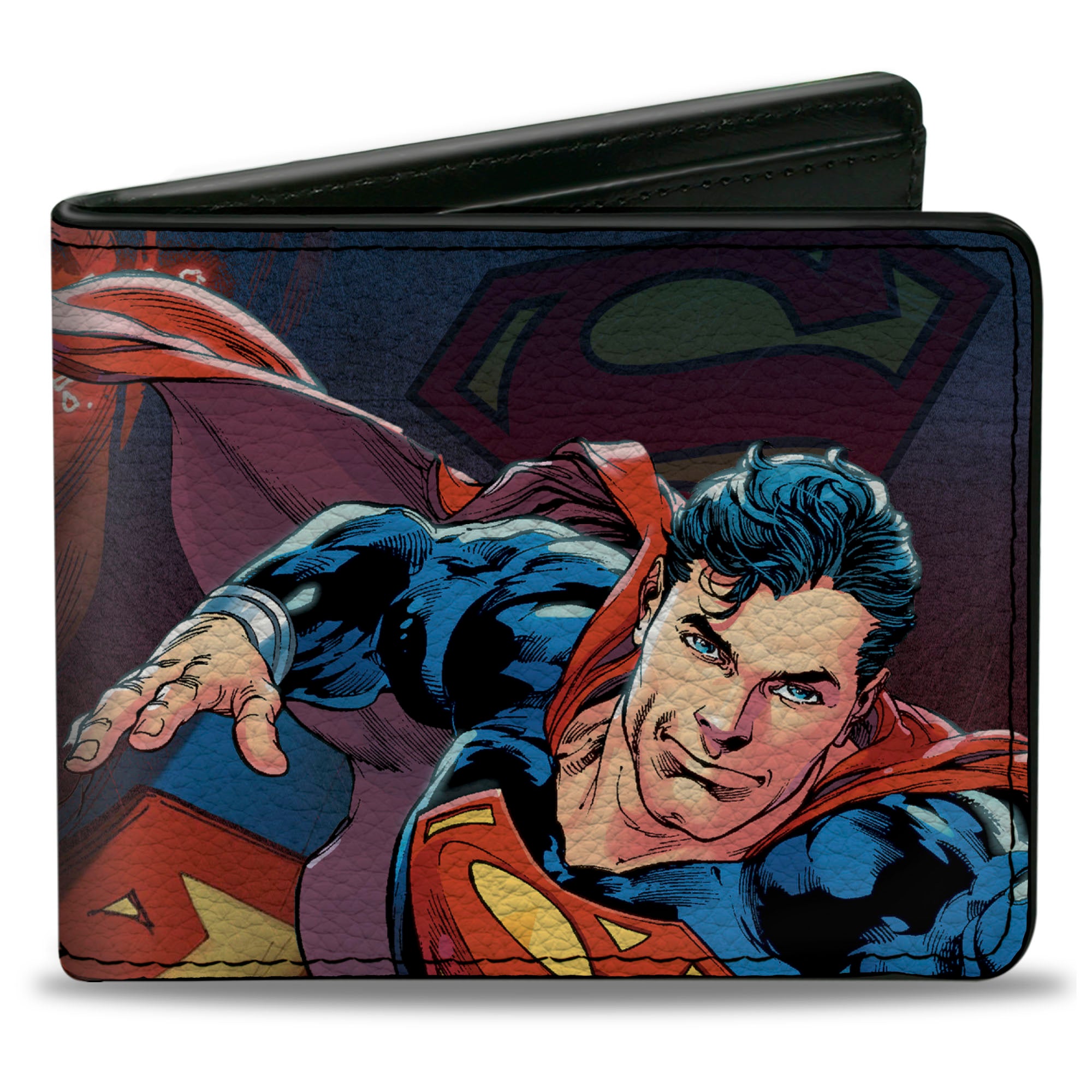 Bi-Fold Wallet - Superman Flying Pose Shield + Heat Vision Eyes Pose CLOSE-UP Bi-Fold Wallets DC Comics