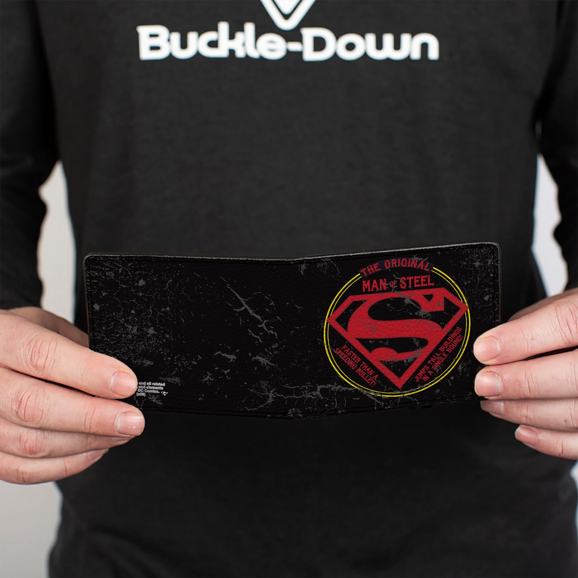 Bi-Fold Wallet - Superman THE ORIGINAL MAN OF STEEL Badge Weathered Black Red Yellow Bi-Fold Wallets DC Comics