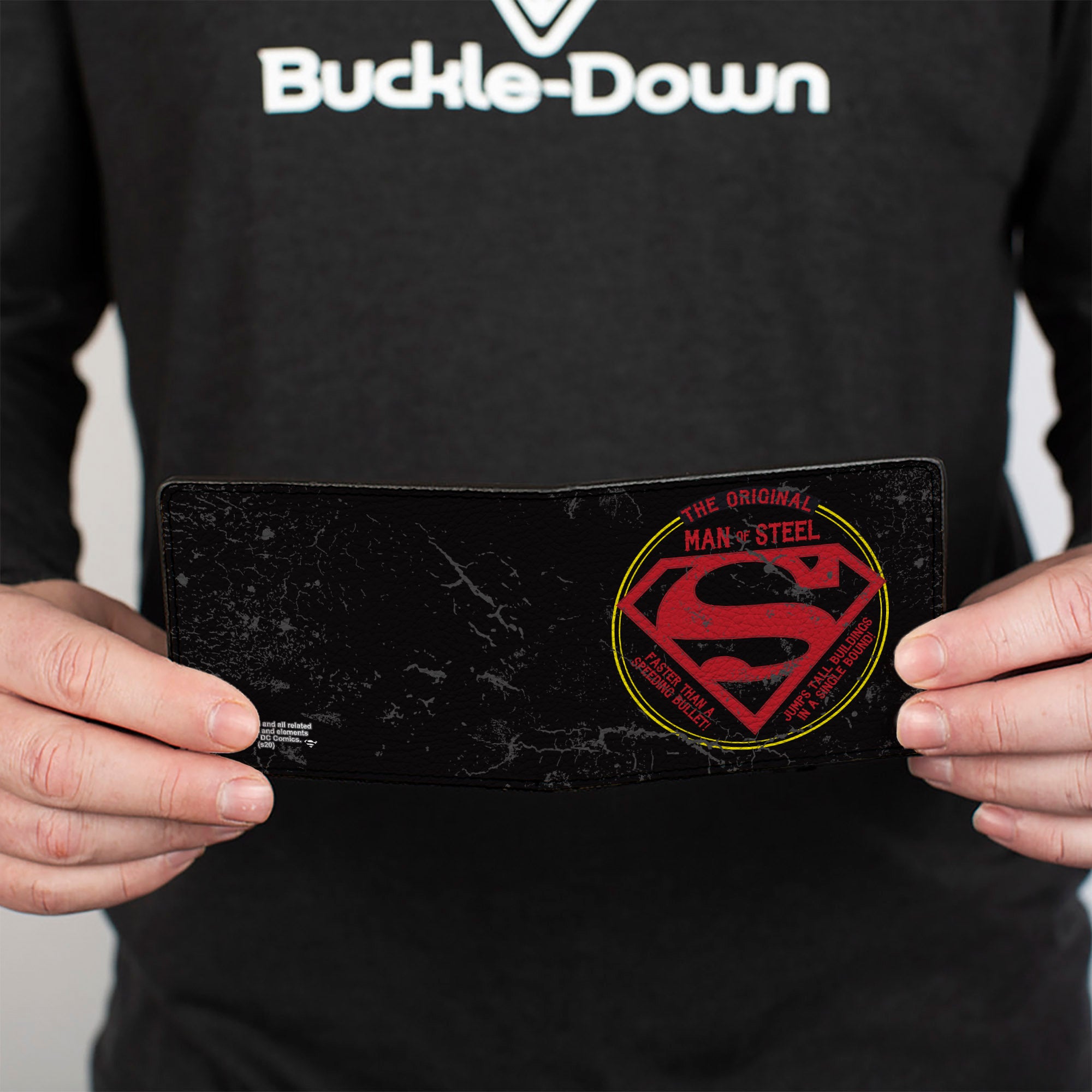 Bi-Fold Wallet - Superman THE ORIGINAL MAN OF STEEL Badge Weathered Black Red Yellow Bi-Fold Wallets DC Comics