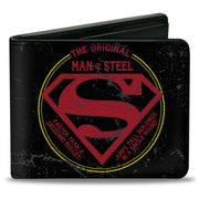 Bi-Fold Wallet - Superman THE ORIGINAL MAN OF STEEL Badge Weathered Black Red Yellow Bi-Fold Wallets DC Comics