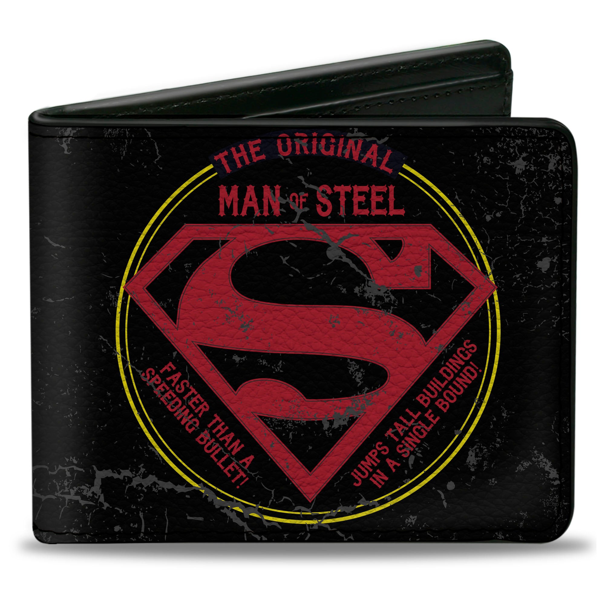 Bi-Fold Wallet - Superman THE ORIGINAL MAN OF STEEL Badge Weathered Black Red Yellow Bi-Fold Wallets DC Comics