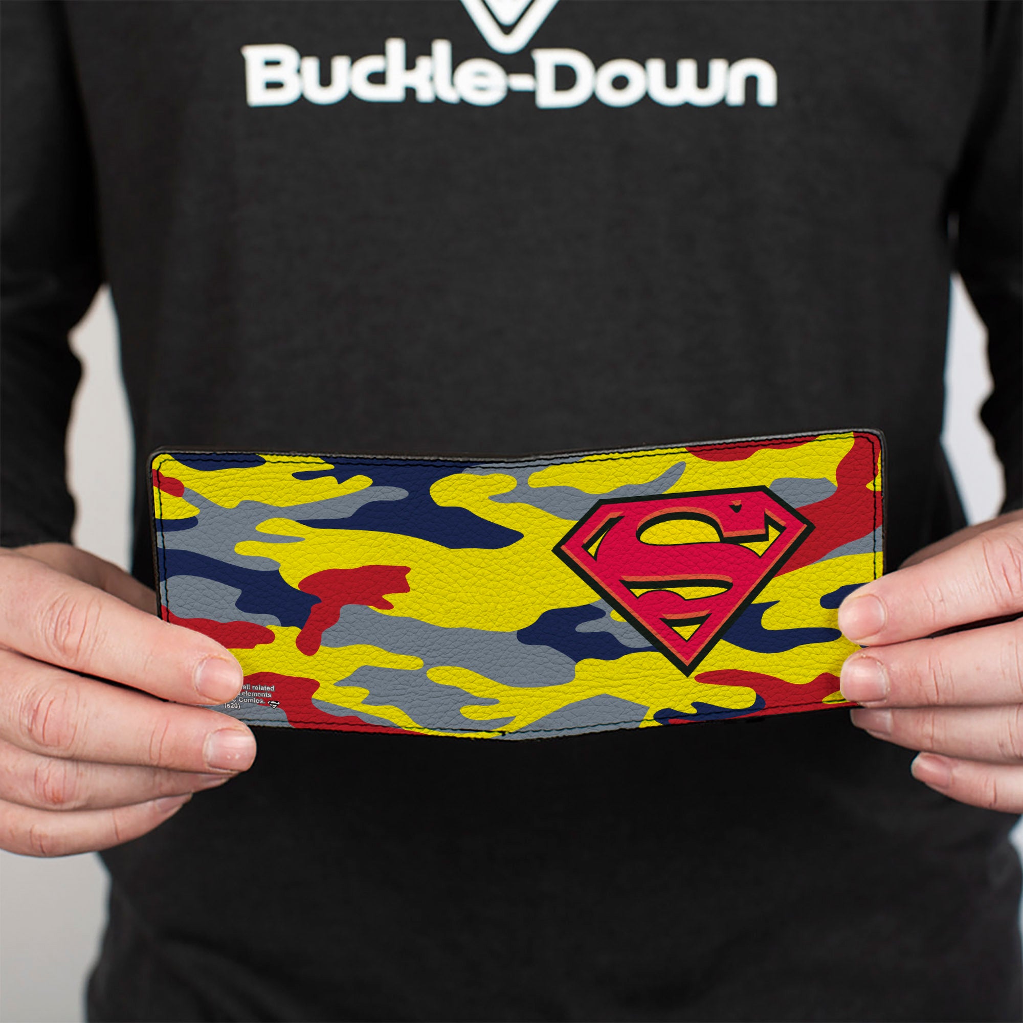 Bi-Fold Wallet - Superman Shield Camo Yellow Gray Blue Red Bi-Fold Wallets DC Comics