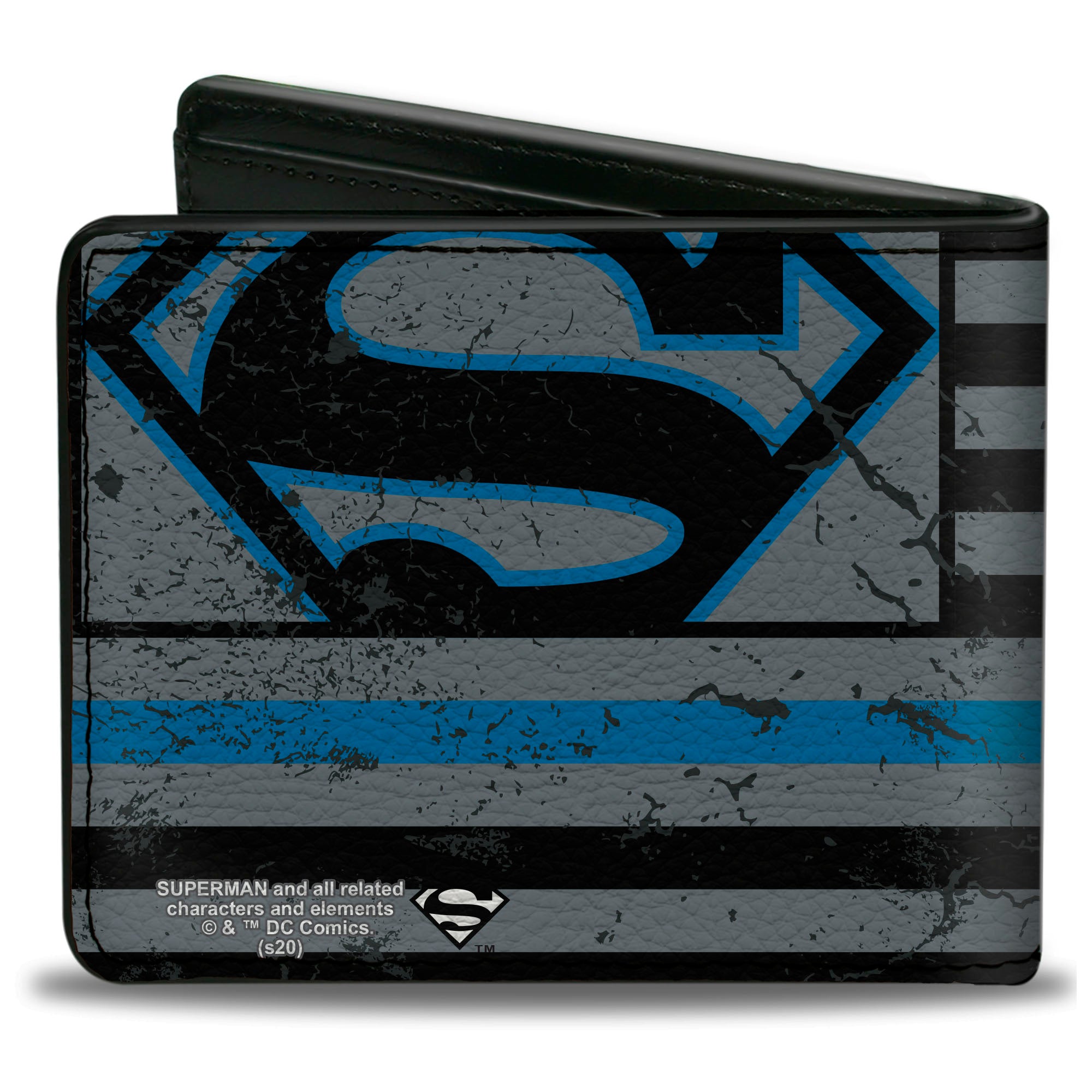 Bi-Fold Wallet - Superman Shield Thin Blue Line Weathered Gray/Black/Blue Bi-Fold Wallets DC Comics