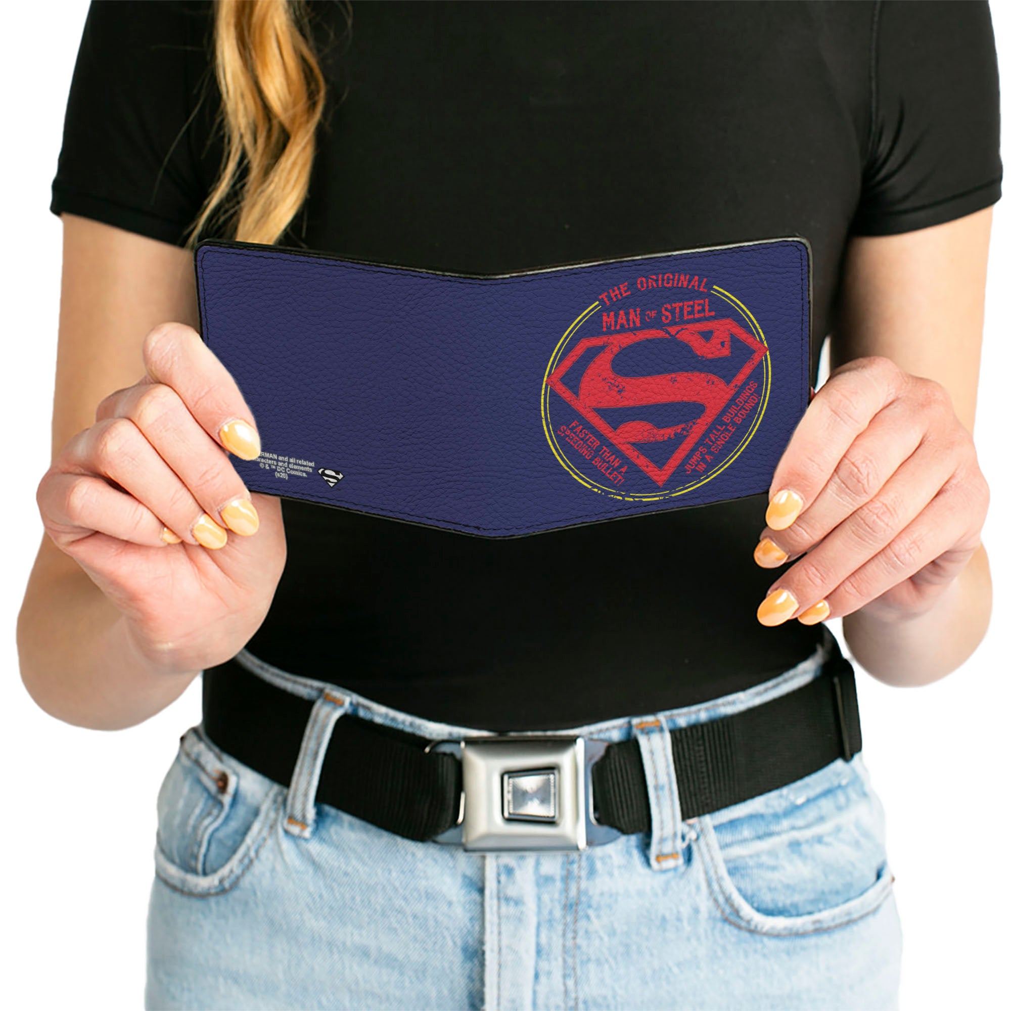 Bi-Fold Wallet - Superman THE ORIGINAL MAN OF STEEL Badge Weathered Blue Red Yellow Bi-Fold Wallets DC Comics
