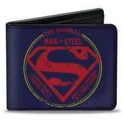 Bi-Fold Wallet - Superman THE ORIGINAL MAN OF STEEL Badge Weathered Blue Red Yellow Bi-Fold Wallets DC Comics