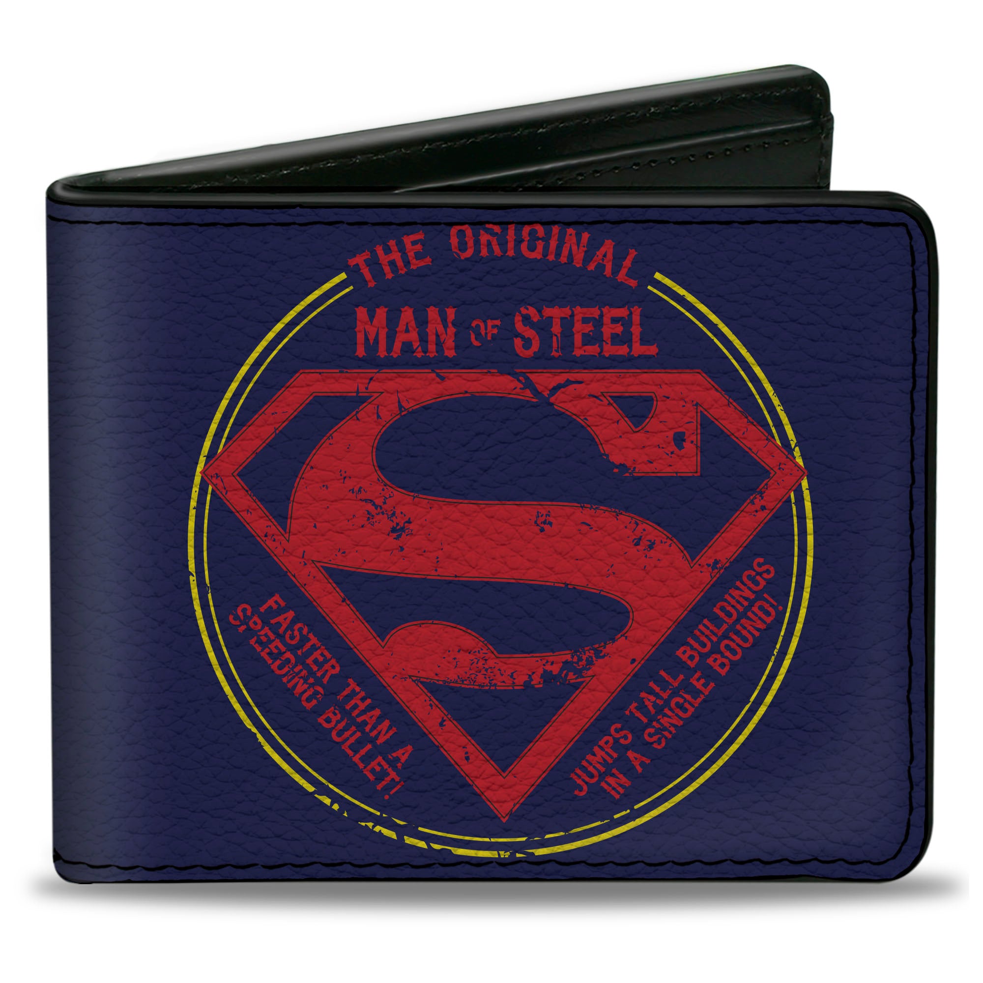 Bi-Fold Wallet - Superman THE ORIGINAL MAN OF STEEL Badge Weathered Blue Red Yellow Bi-Fold Wallets DC Comics