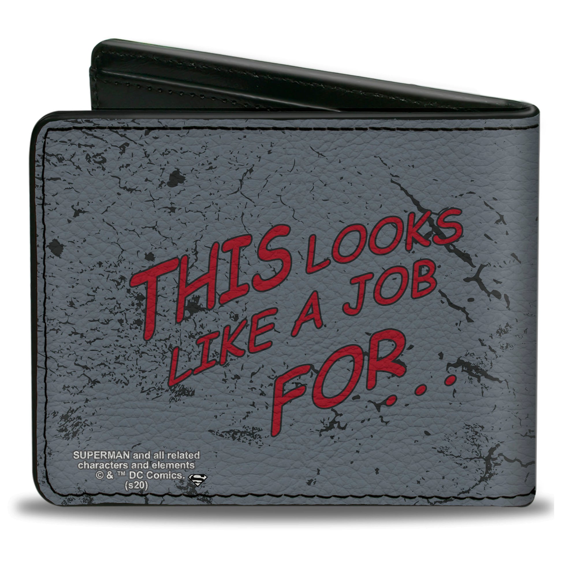 Bi-Fold Wallet - Superman THE ORIGINAL MAN OF STEEL Badge + Quote Weathered Grays Red Bi-Fold Wallets DC Comics
