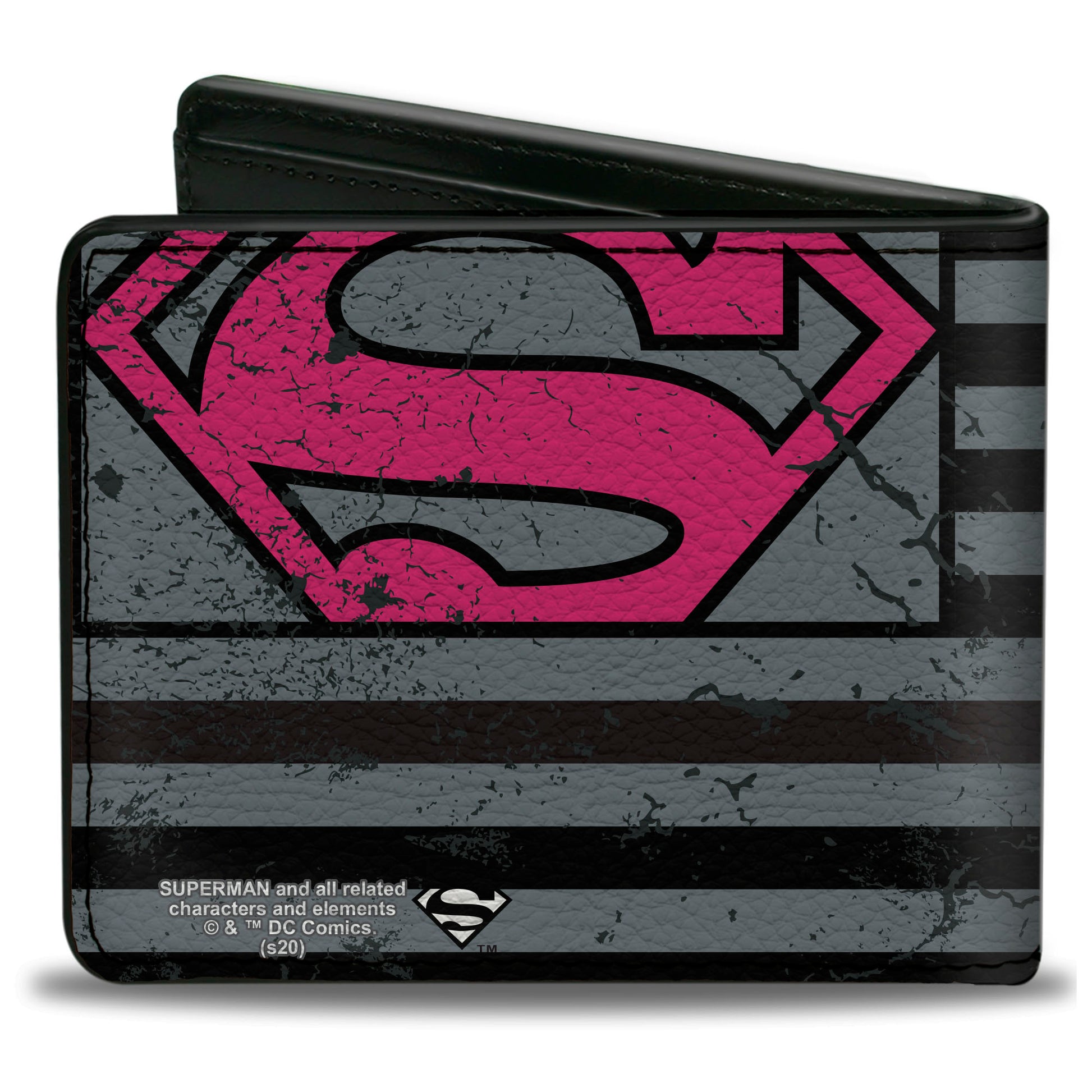 Bi-Fold Wallet - Superman Shield Americana Weathered Gray Black Pink Bi-Fold Wallets DC Comics