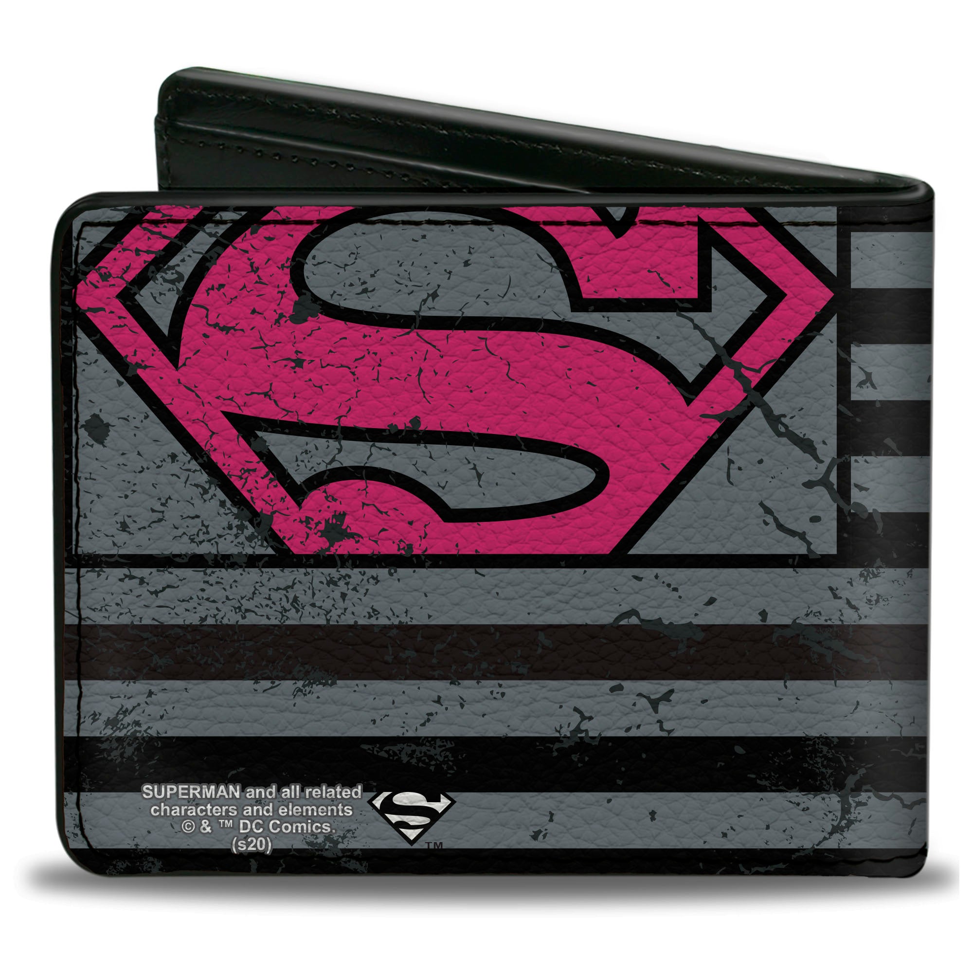 Bi-Fold Wallet - Superman Shield Americana Weathered Gray Black Pink Bi-Fold Wallets DC Comics
