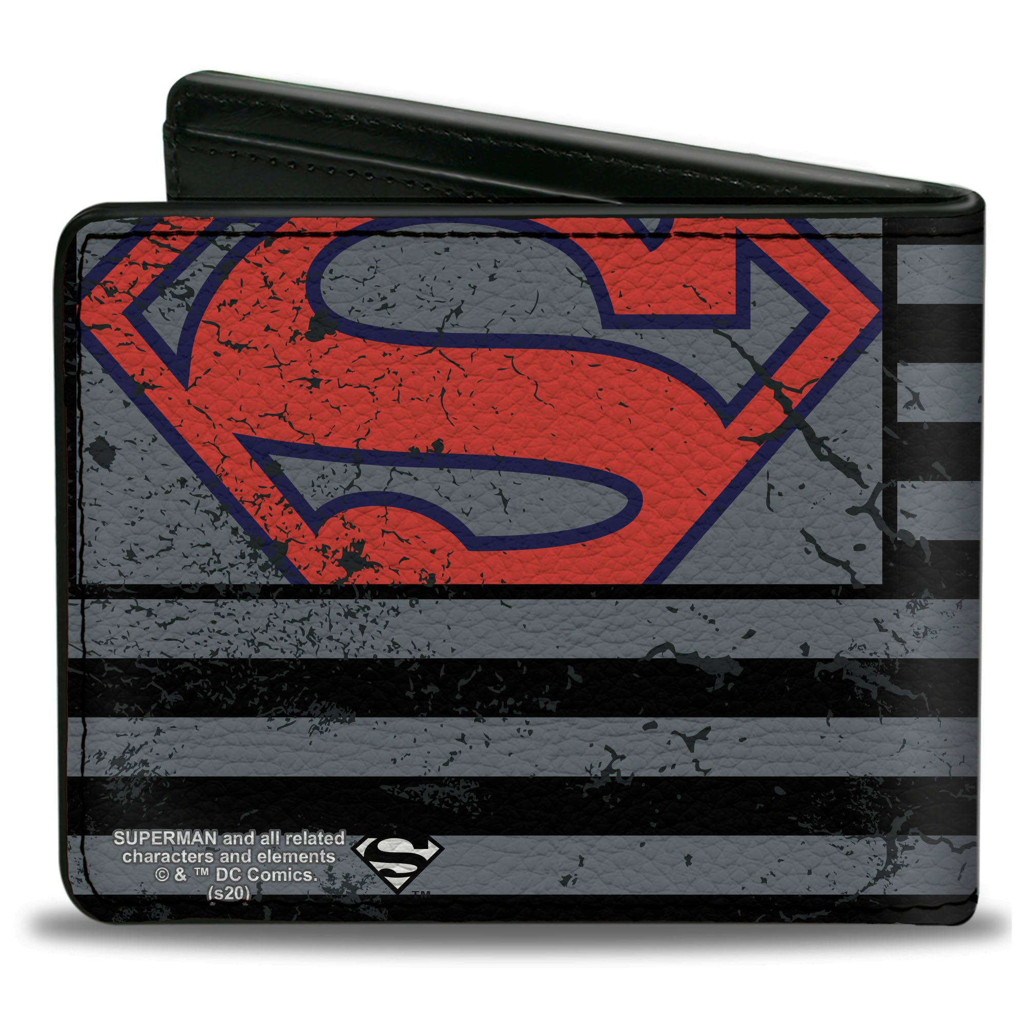 Bi-Fold Wallet - Superman Shield Americana Weathered Gray Black Blue Red Bi-Fold Wallets DC Comics