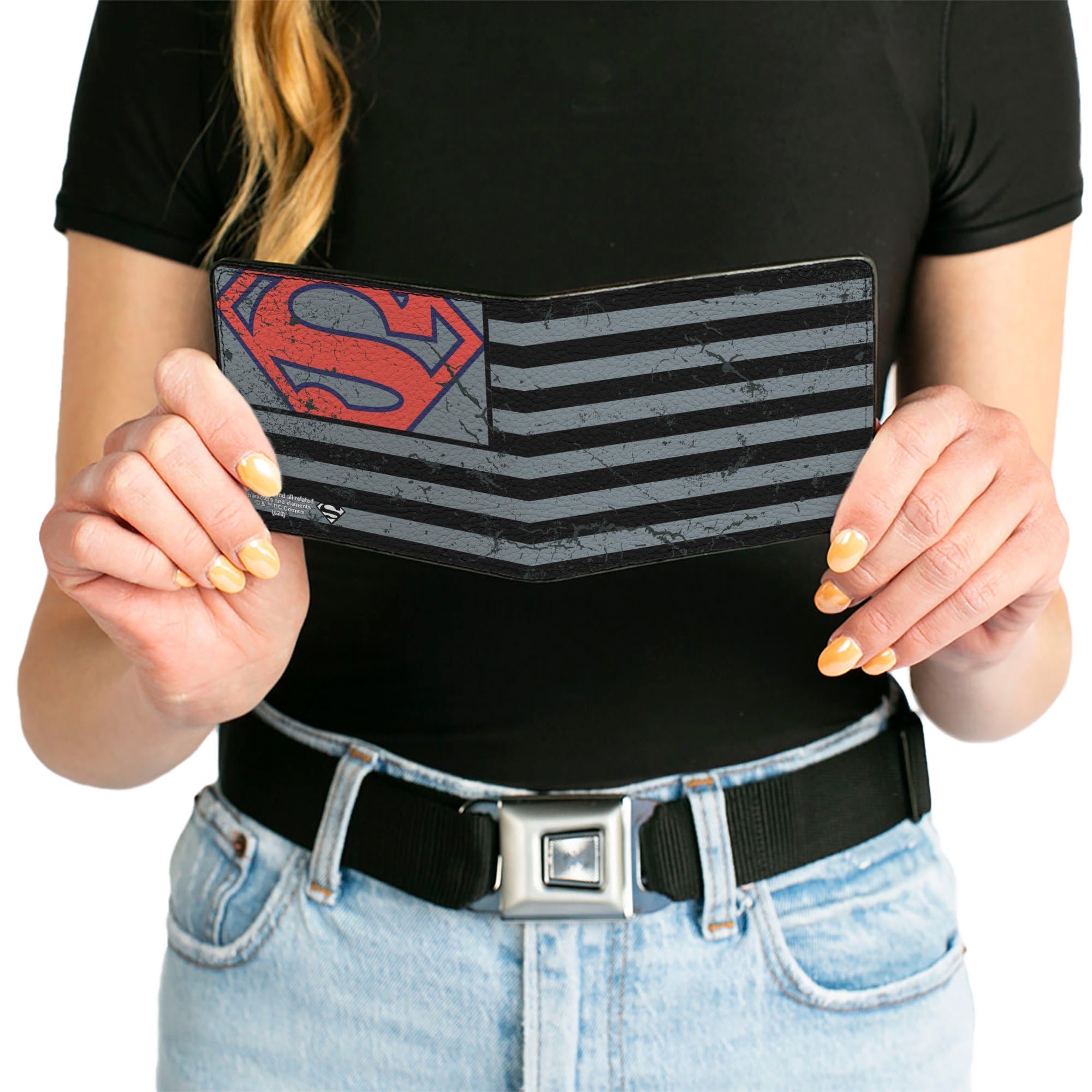 Bi-Fold Wallet - Superman Shield Americana Weathered Gray Black Blue Red Bi-Fold Wallets DC Comics