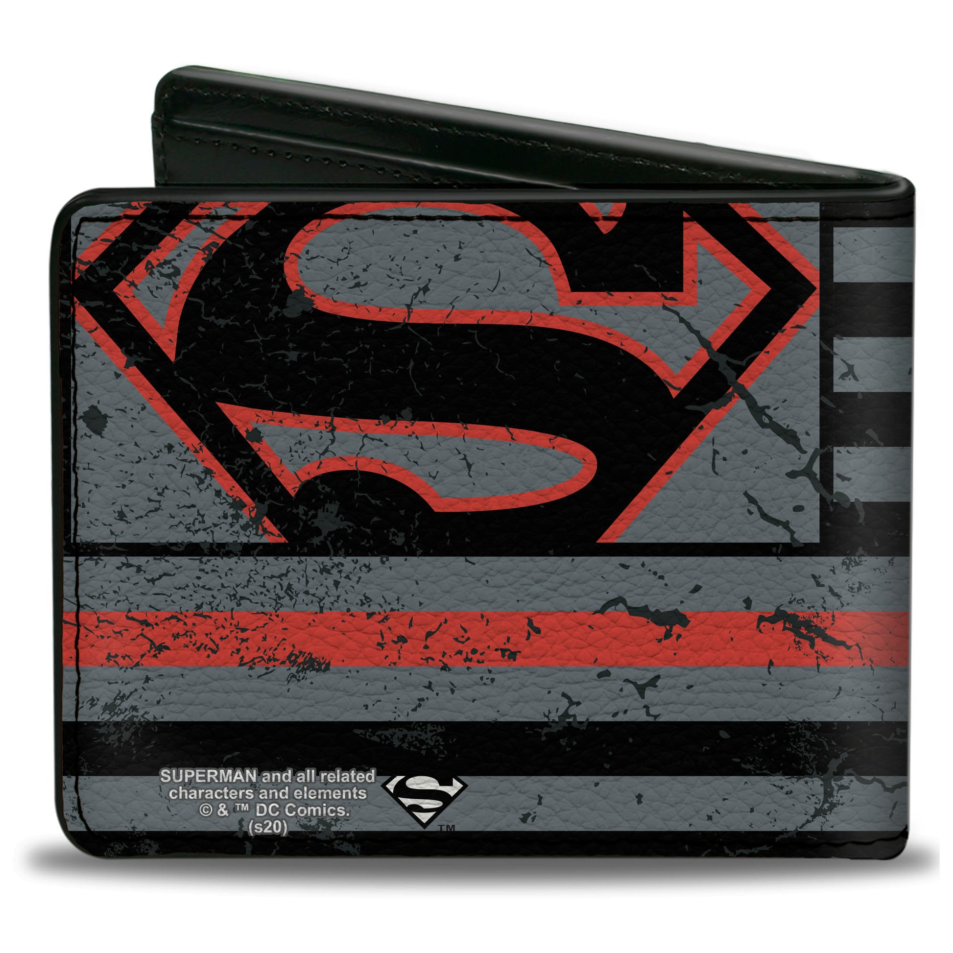 Bi-Fold Wallet - Superman Shield Thin Red Line Weathered Gray Black Red Bi-Fold Wallets DC Comics