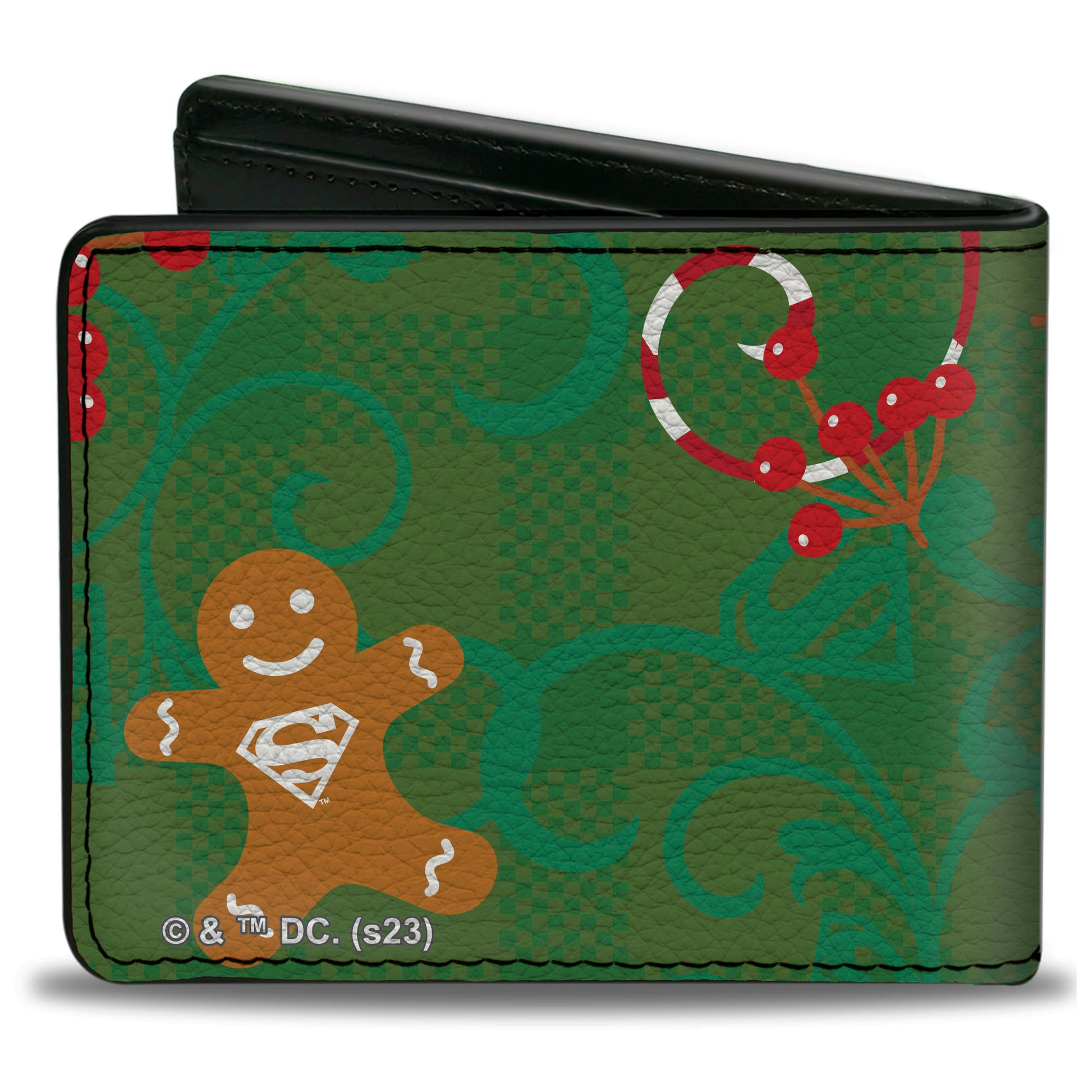 Bi-Fold Wallet - Superman Holiday Christmas Pose and Icons Greens Bi-Fold Wallets DC Comics