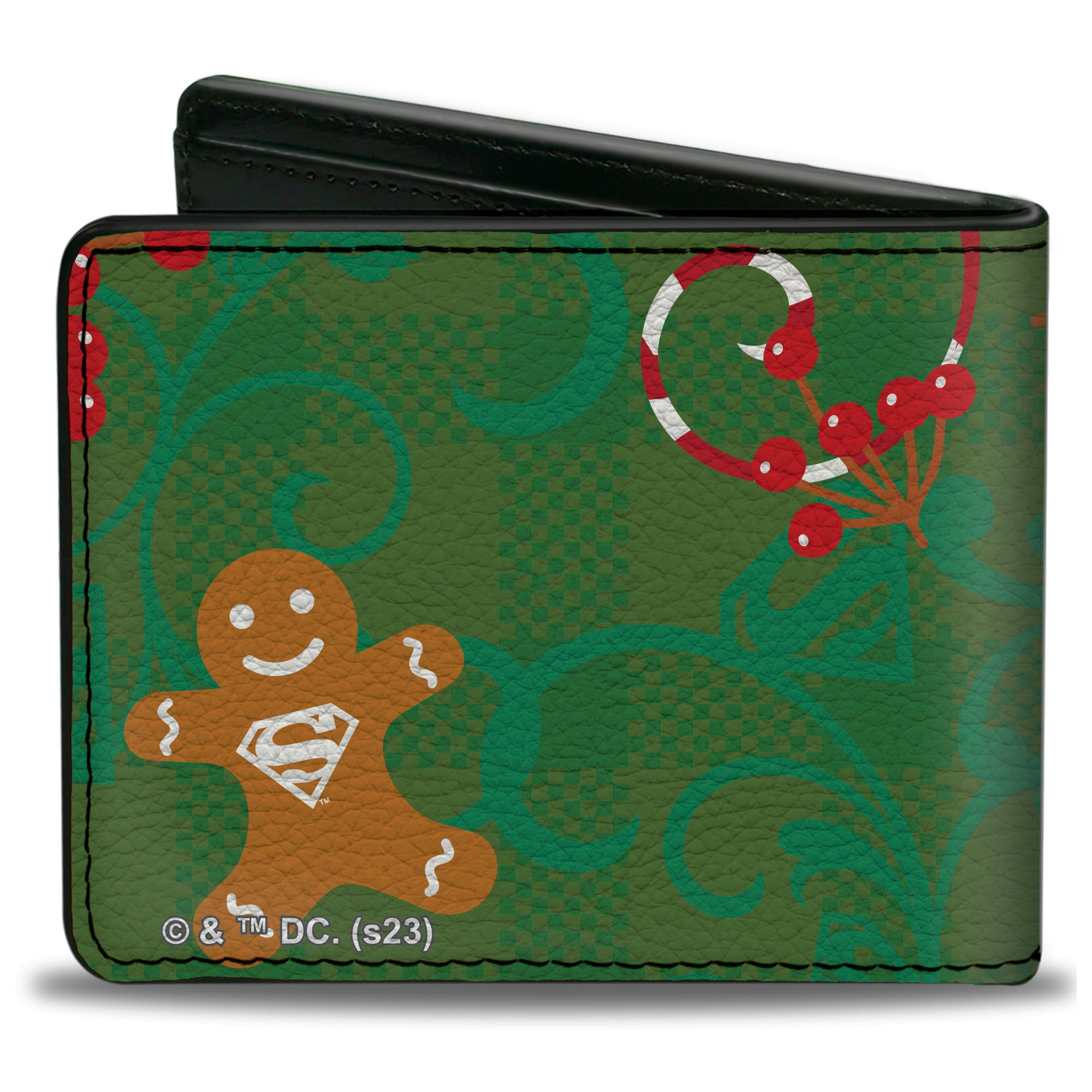 Bi-Fold Wallet - Superman Holiday Christmas Pose and Icons Greens Bi-Fold Wallets DC Comics