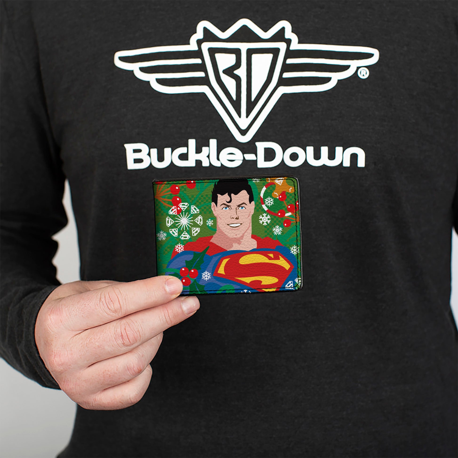 Bi-Fold Wallet - Superman Holiday Christmas Pose and Icons Greens Bi-Fold Wallets DC Comics