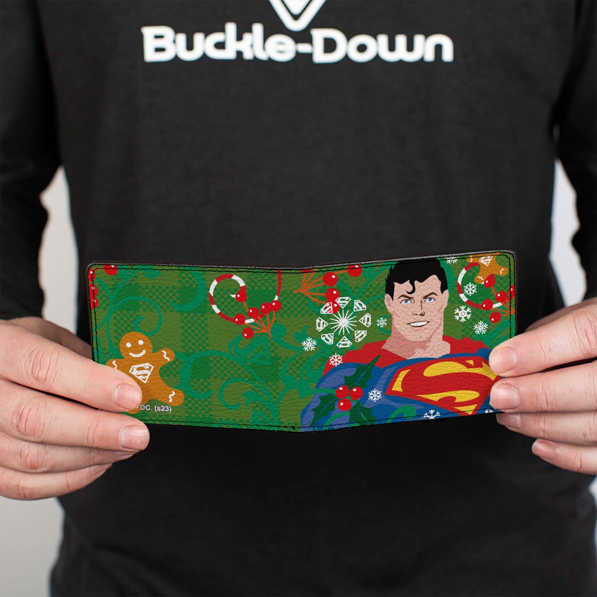 Bi-Fold Wallet - Superman Holiday Christmas Pose and Icons Greens Bi-Fold Wallets DC Comics