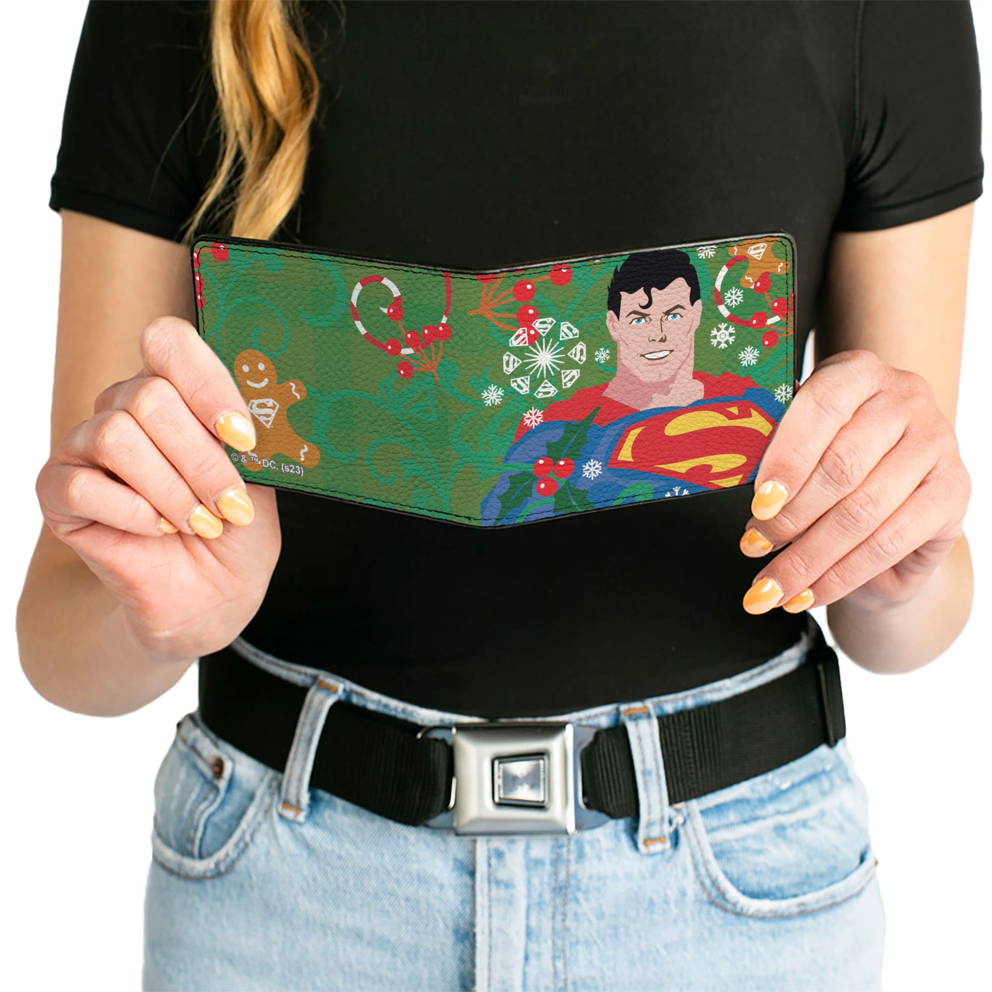 Bi-Fold Wallet - Superman Holiday Christmas Pose and Icons Greens Bi-Fold Wallets DC Comics