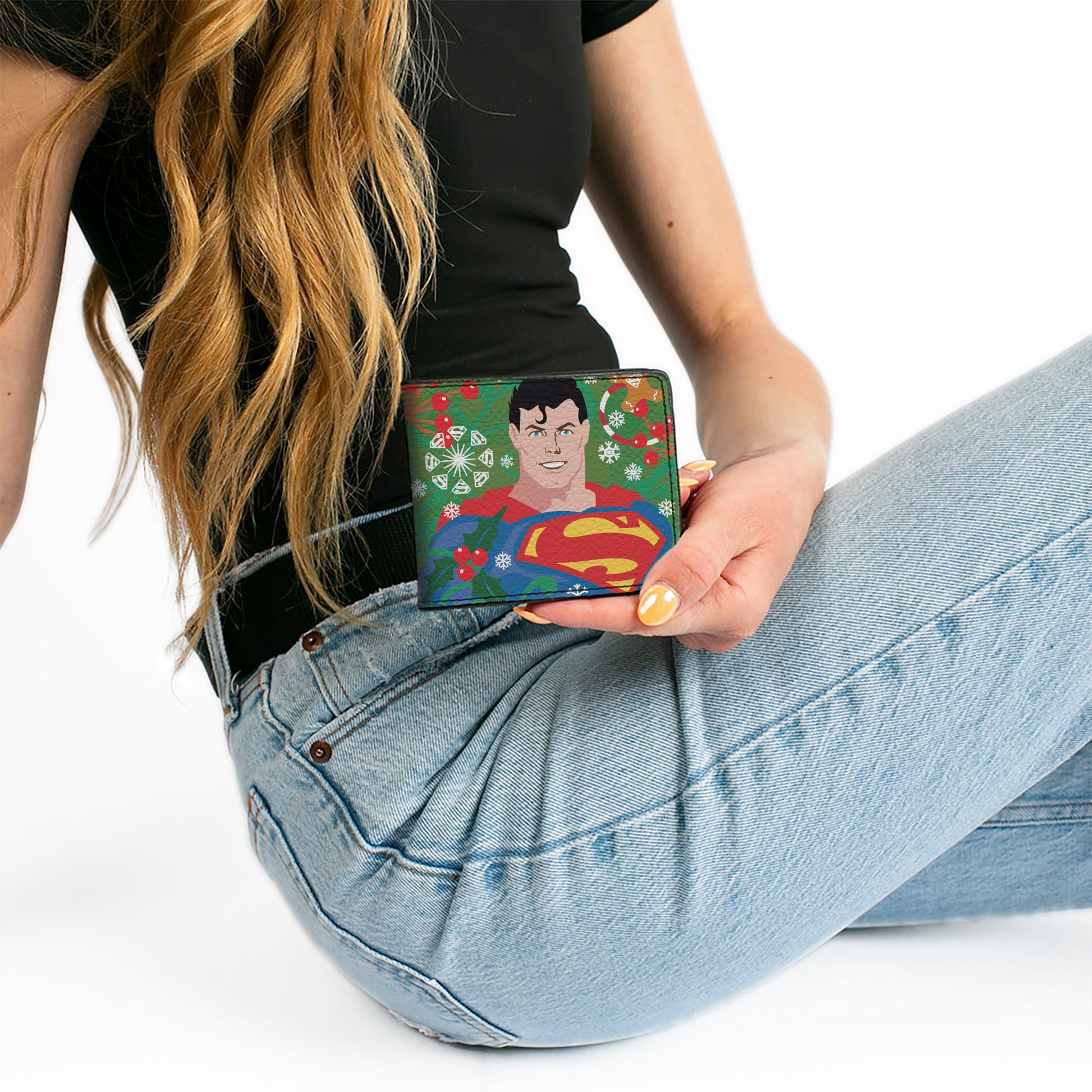 Bi-Fold Wallet - Superman Holiday Christmas Pose and Icons Greens Bi-Fold Wallets DC Comics